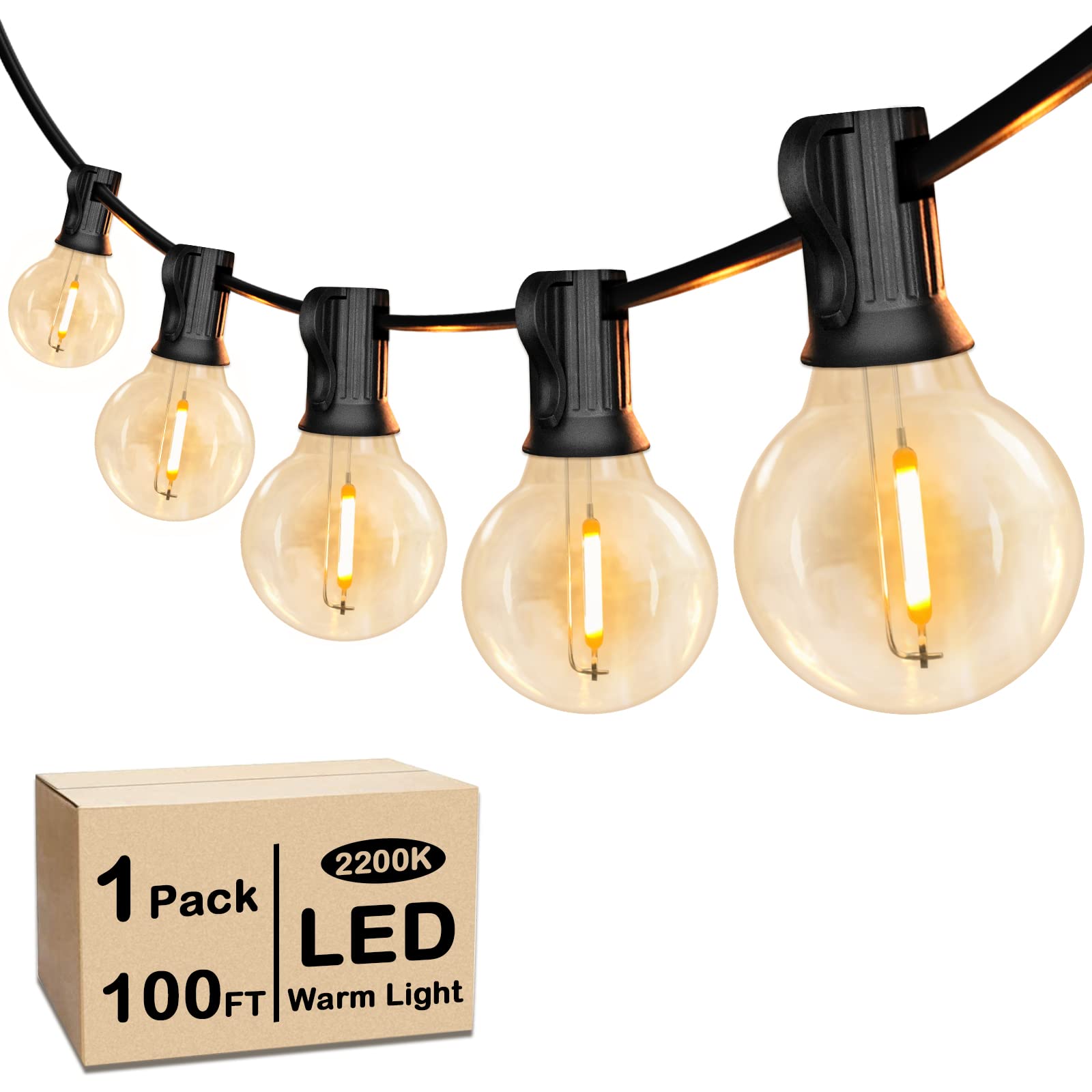 VerRon LED G40 Globe String Lights, 100FT with 50 Dimmable Bulbs, Waterproof Black Outdoor Patio Lights