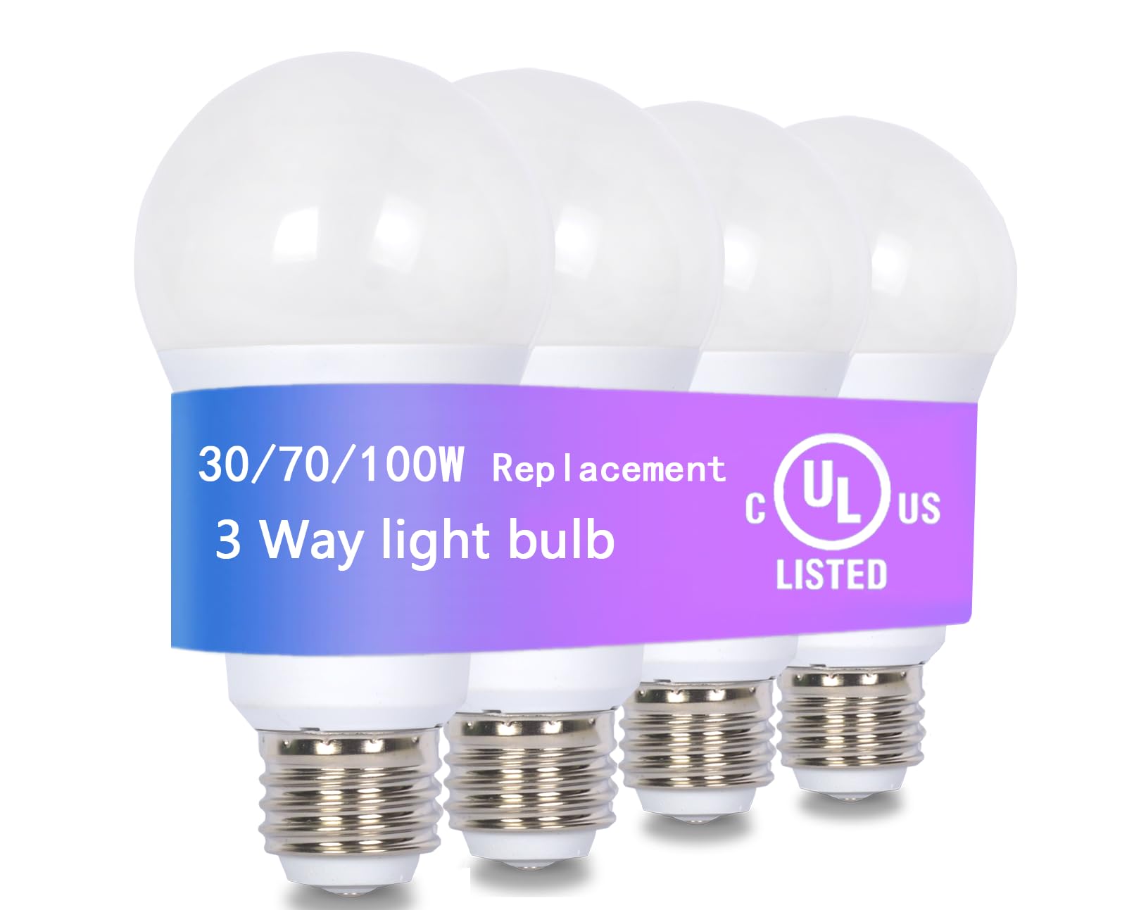VVH UL Listed 4-Pack 3 Way Bulb 30 70 100W Equivalent Light Bulb,Daylight,Three Way A19 LED Bulb E26 Base for Bedroom,Living Room,Kitchen