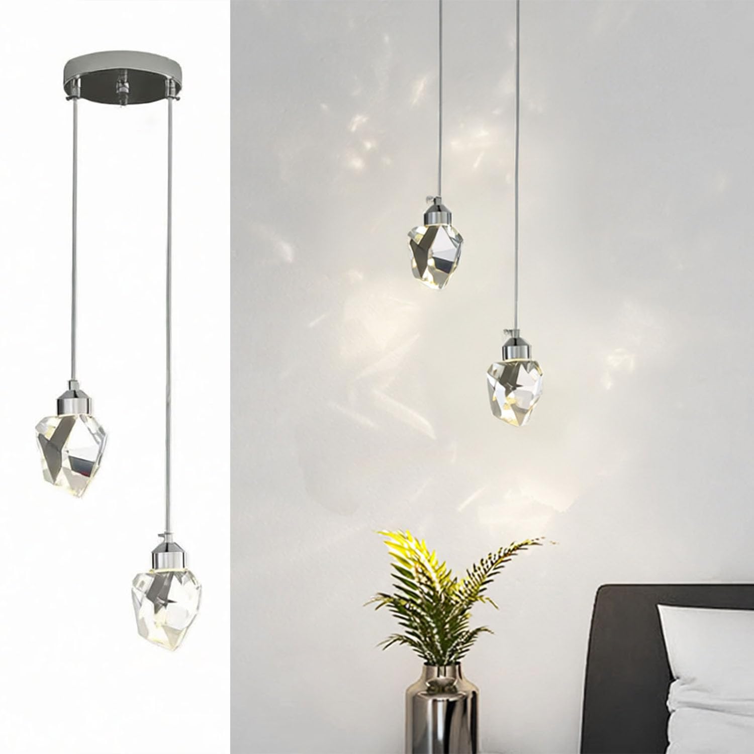 Sxtiger Modern Crystal Pendant Light, 3 Colors LED Crystal Pendant Light for Kitchen Island Bedroom Living Room Dining Room Ligh