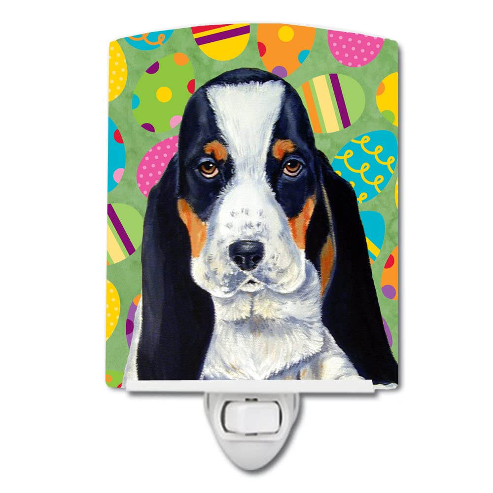 Caroline'S Treasures Lh9419Cnl Basset Hound Easter Eggtravaganza Ceramic Night Light Compact, Ul-Certified, Ideal For Bedroom, Bathroom, Nursery, Hallway, Kitchen, 6X4X3, Multicolor