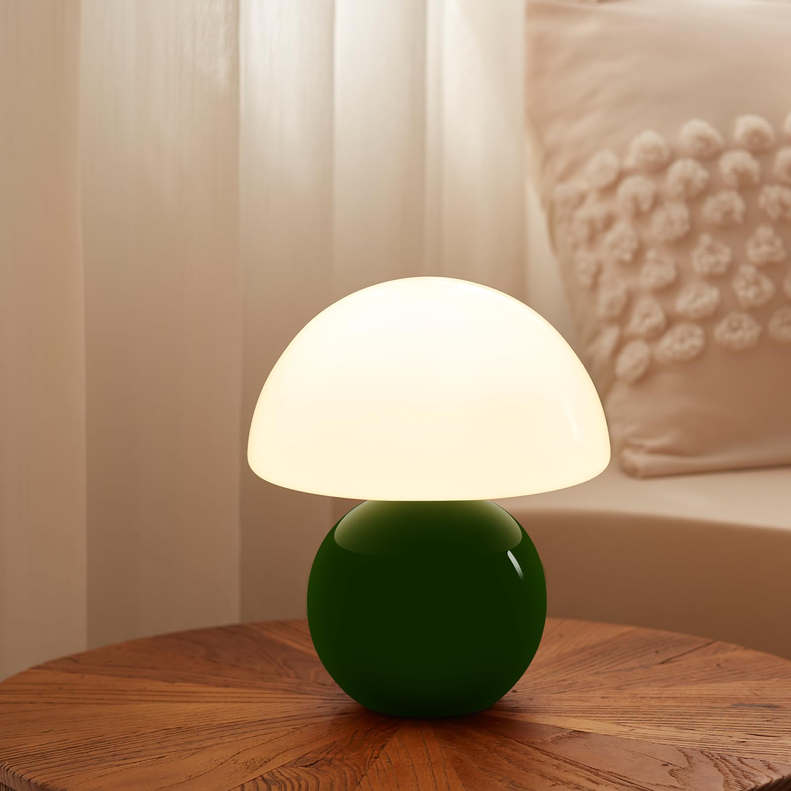 Dawnwake Mushroom Lamp Table Lamp for Bedroom Desk Bedside Small Lamps for Living Room Night Stands Mushroom Decor Cute Mini Modern Mid Century Lamps Unique Aesthetic Living Room Decor(Dark Green)
