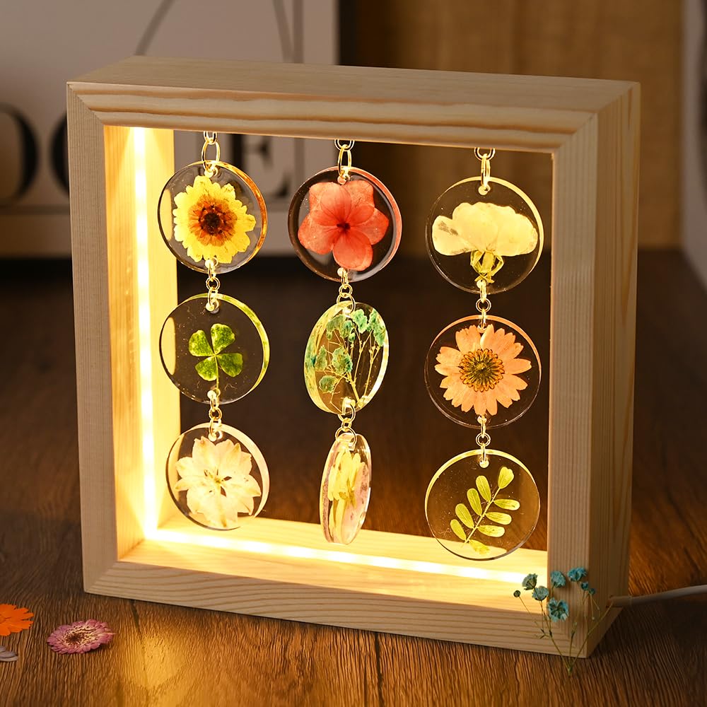 Smuk Dried Flower Led Table Lamp, Handmade Aesthetic 3 Way Dimmable Decorative Pressed Flower Desk Lamp With Wood Frame For Bedroom, Living Room, Office, Desk, Table Unique Bedside Lamps