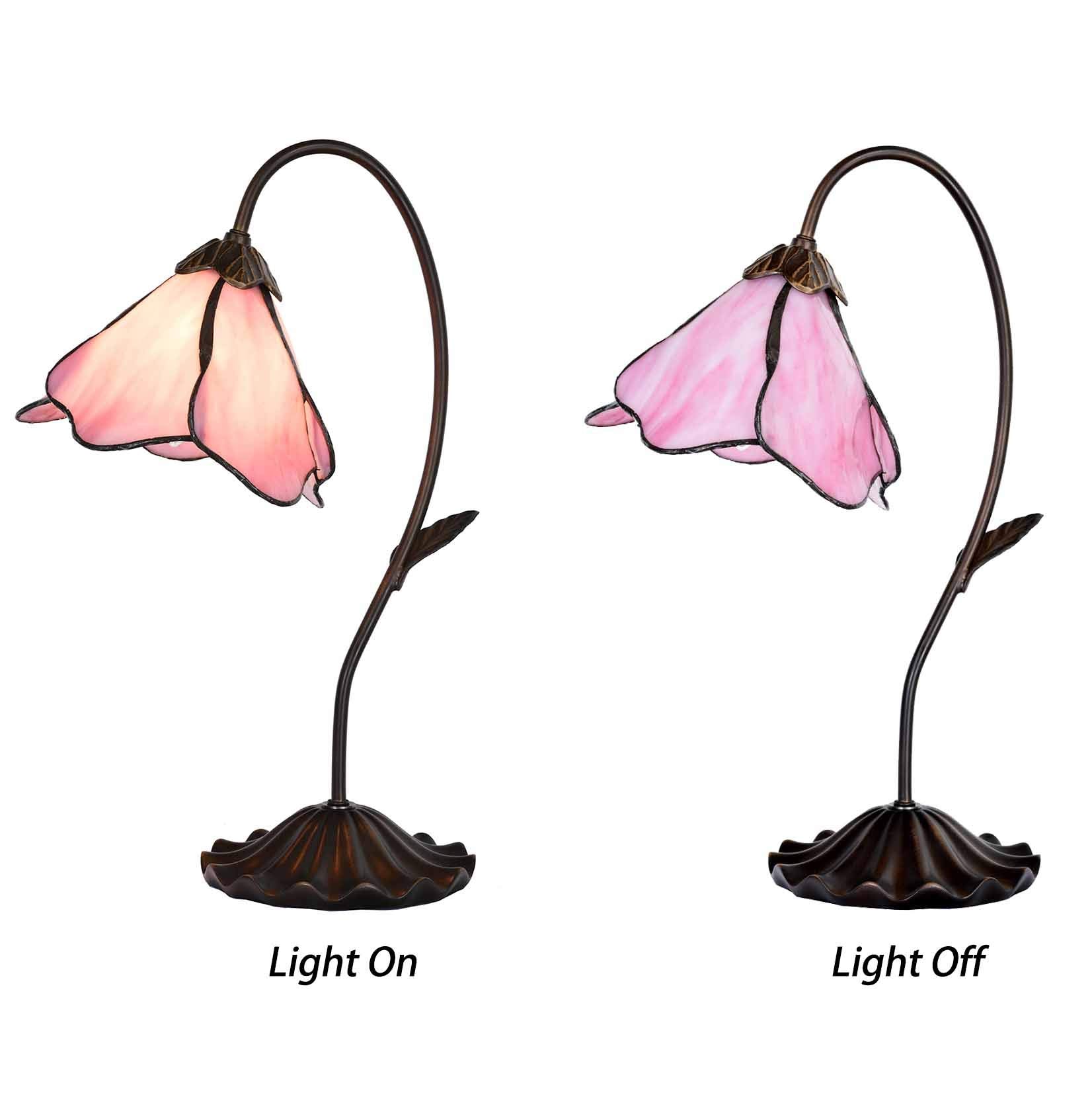 Bieye L10810 Flower Tiffany Style Stained Glass Table Lamp With 8-Inch Wide Bent Glass Lampshade Lily Pad Base (1-Light, Pink)