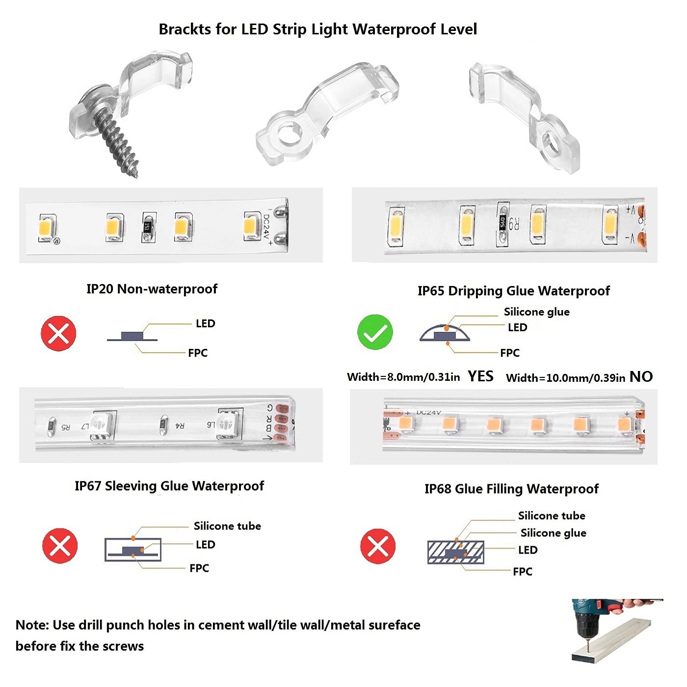 Mmsd 100 Pack Led Strip Light Clips Strip Light Mounting Brackets With 102 Screws Suit For 8Mm Wide Waterproof Strip Light
