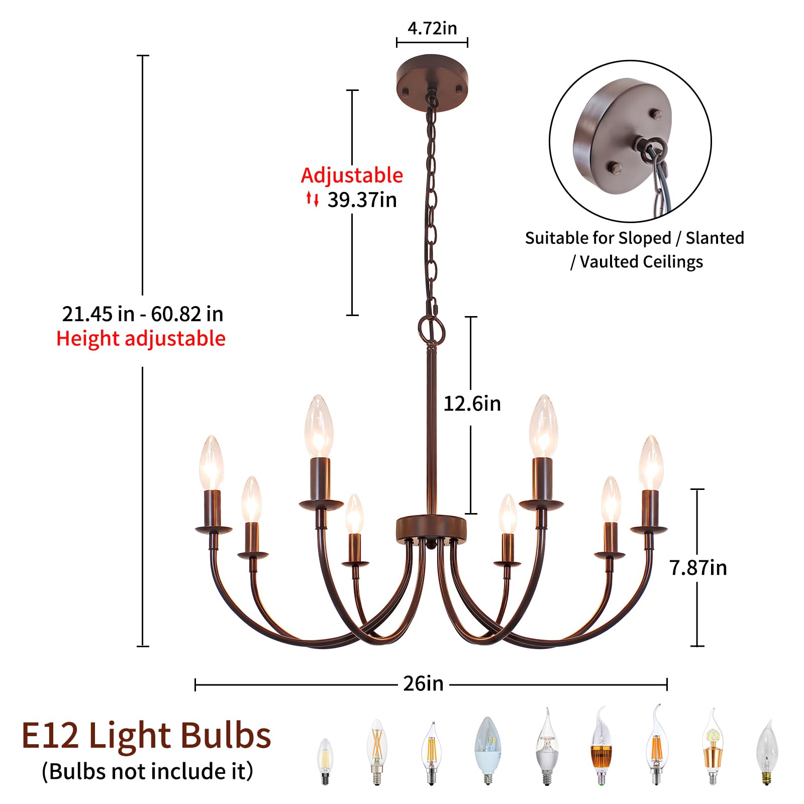 Rviezza 8-Light Farmhouse Chandelier For Dining Room Lighting Fixtures Hanging, Oil Rubbed Brown Candle Chandelier Rustic Indust