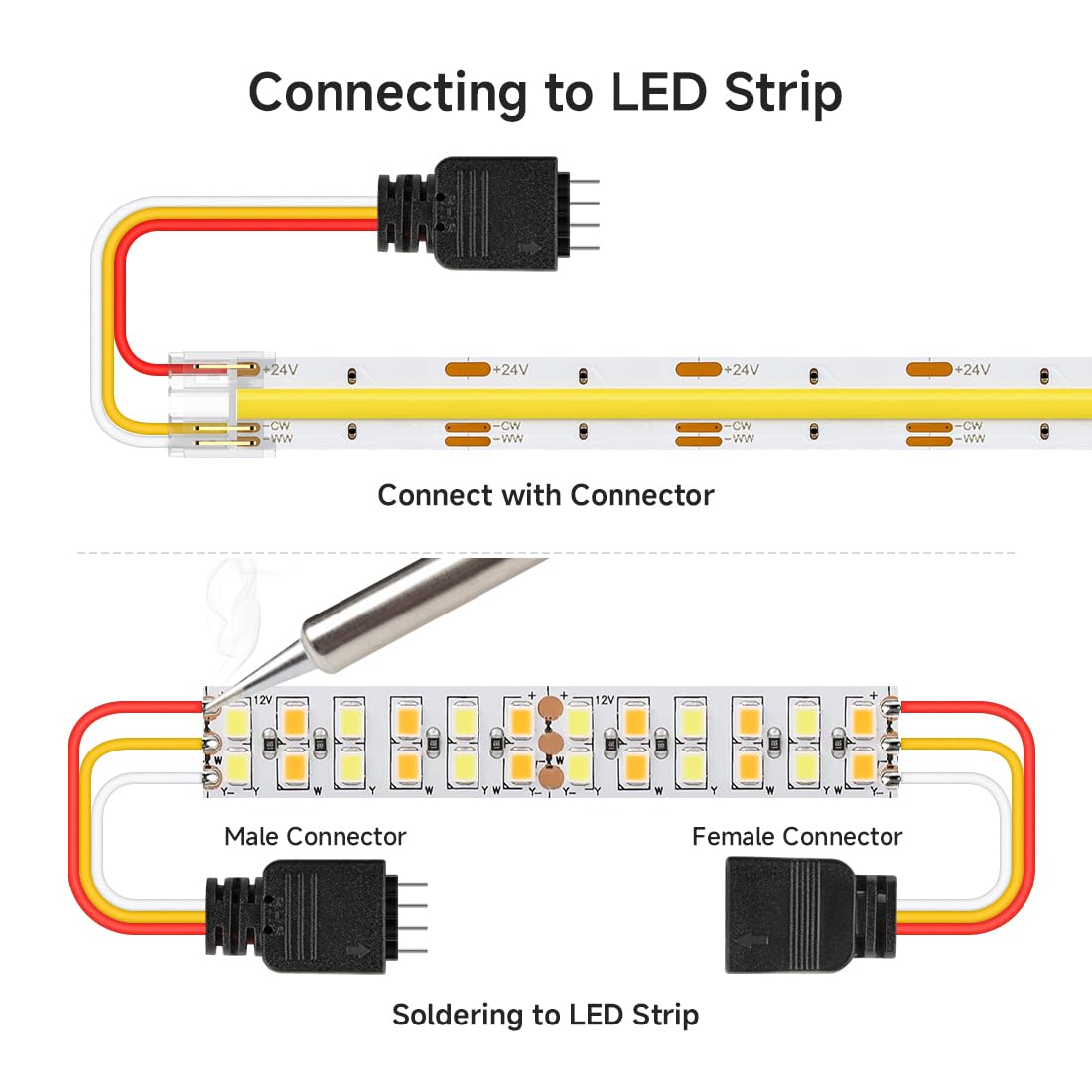 Btf-Lighting 10 Pairs 10Cm 4Pin With 3 Wires Jst Sm 22Awg Cable Male/Female Connector Plug For 3Pin Fcob Cob Cct Led Strip Light