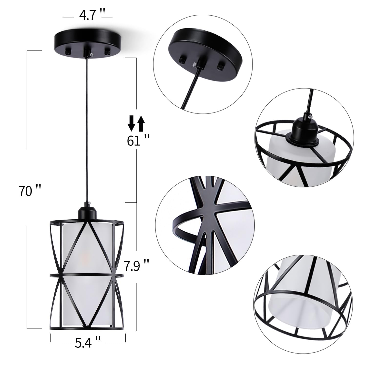 Zlierop Pendant Lights - Matte Black Kitchen Island Lights, Modern Cylindrical Pendant Light Fixtures With Frosted Glass, Small