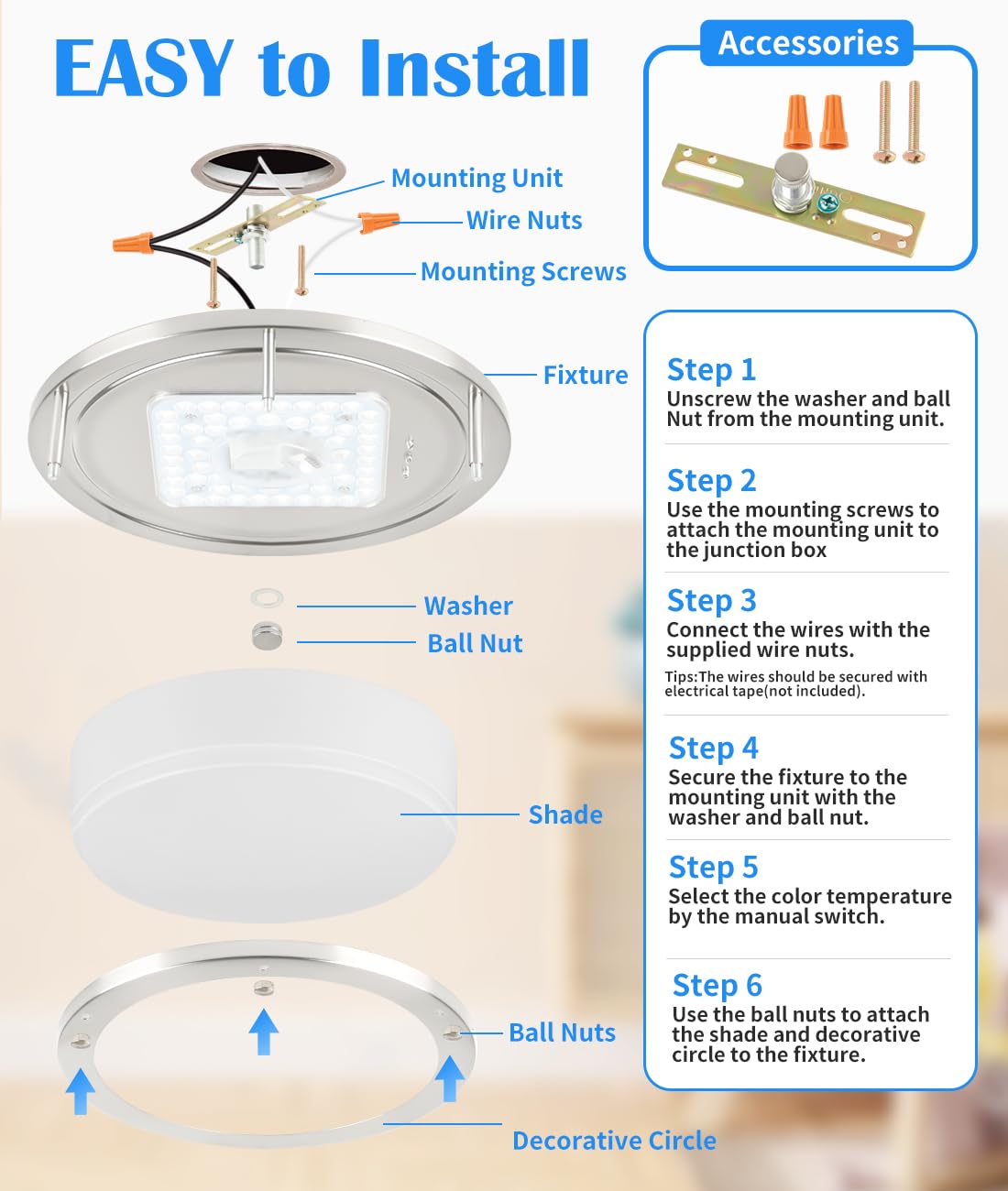 Faymart Lighting Brushed Nickel Flush Mount Led Ceiling Light Fixture, 10.31 Inch Brushed Nickel Bathroom Bedroom Light 2700K/30