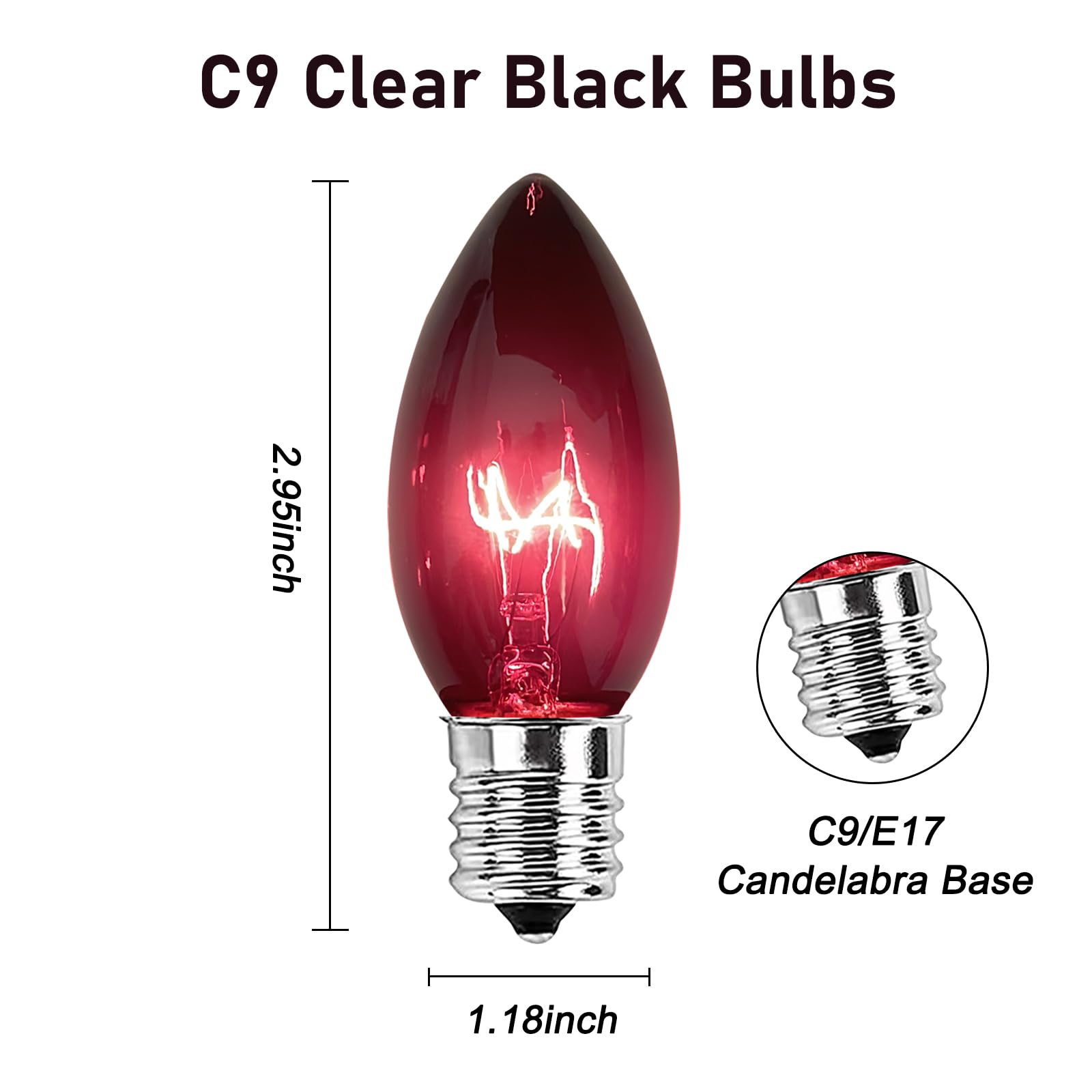 Pallerina C9 Clear Purple Replacement Bulbs - 25 Pack Shatterproof E17 7W For Holiday Lights
