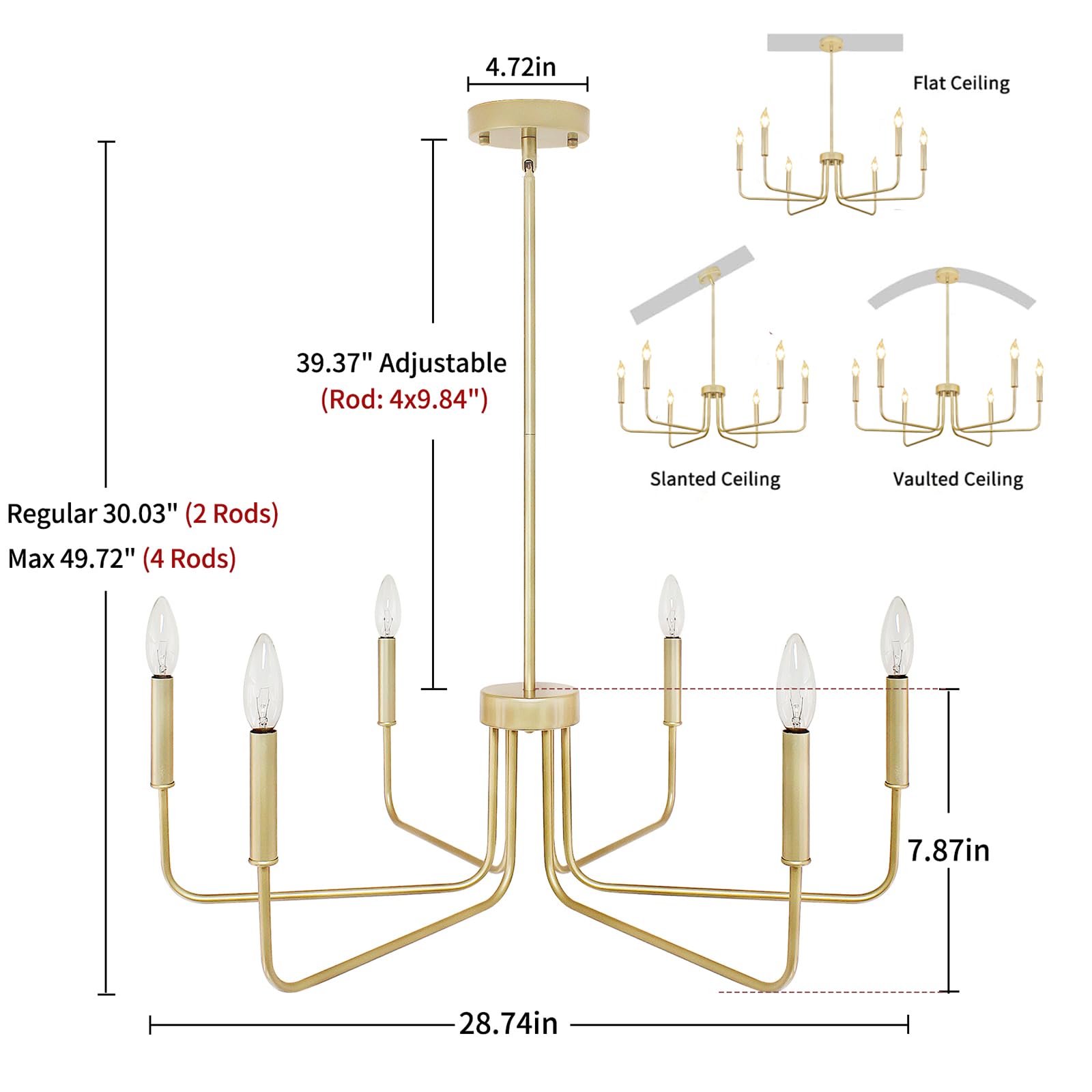 Rviezza Gold Chandelier, 6-Light Farmhouse Chandeliers For Dining Room, Rustic Candle Chandelier Light Fixture, Industrial Modern Chandeliers Lighting For Kitchen Living Room Foyer Entrance