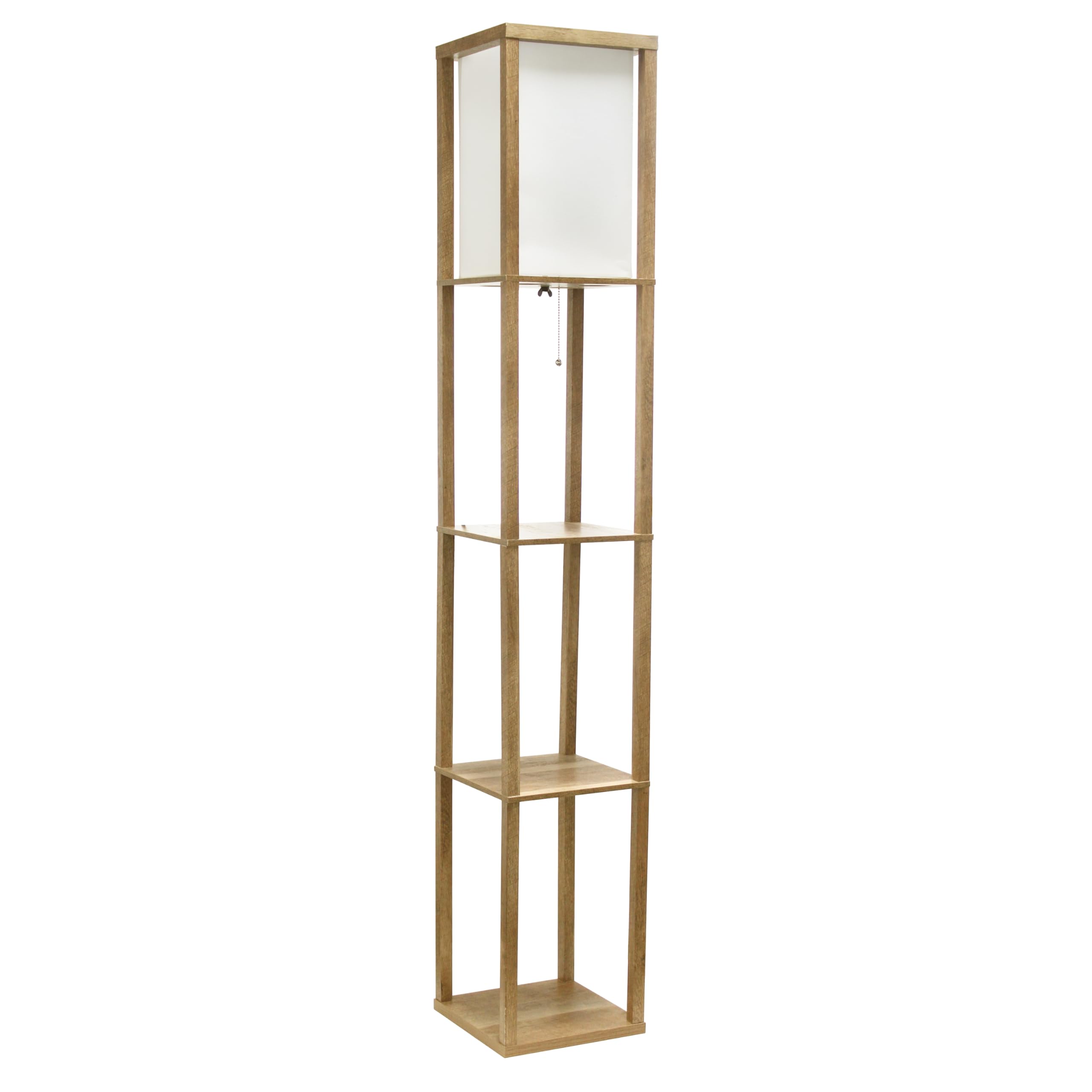 Simple Designs LF1038-WOD Modern 3 Tier Floor Lamp with Linen Shade, Light Burnt Oak, No Bulb, Organizer Shelf for Home Décor