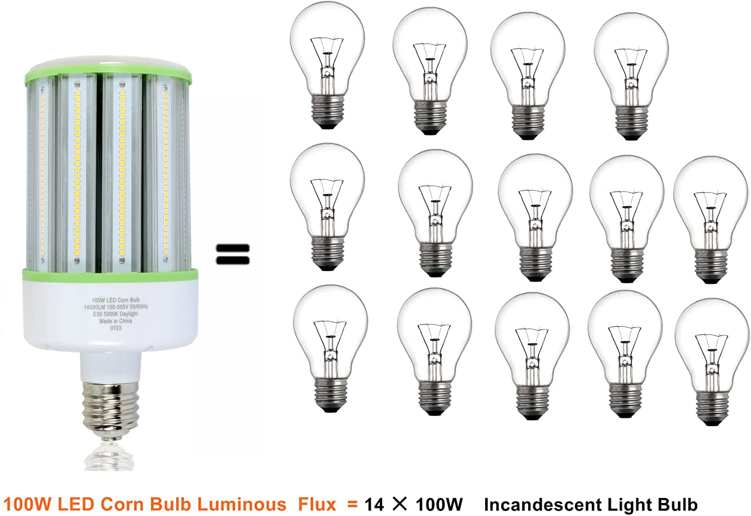TJBB 100W LED Corn Cob Light Bulb, E39 Mogul Base, 2 Pack, Indoor/Outdoor, Replace 250-400W MH/HPS, Model TJBB-006