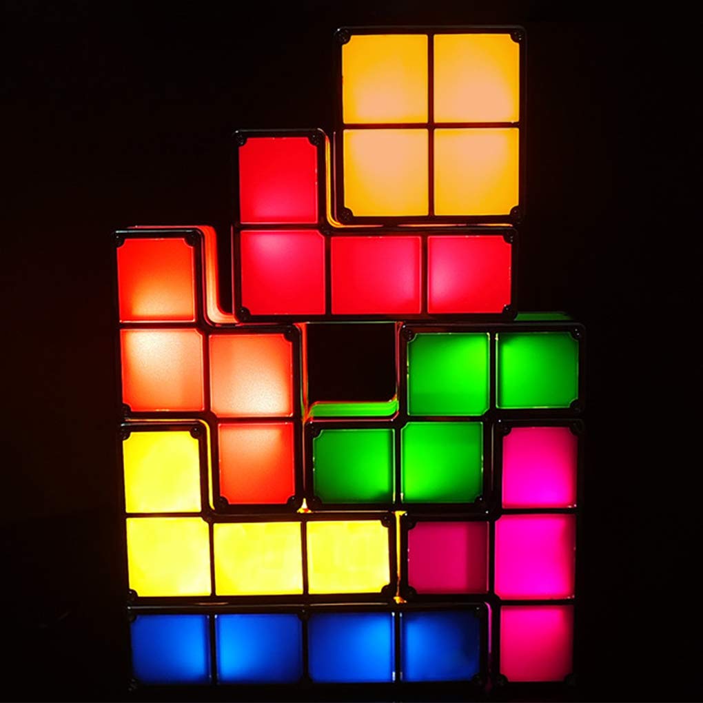 Bitopbi 7 Pcs Stackable Night Light 3D Puzzles Toy 7 Colors Magic Blocks Induction Interlocking Led Novelty Desk Lamp Lighting D