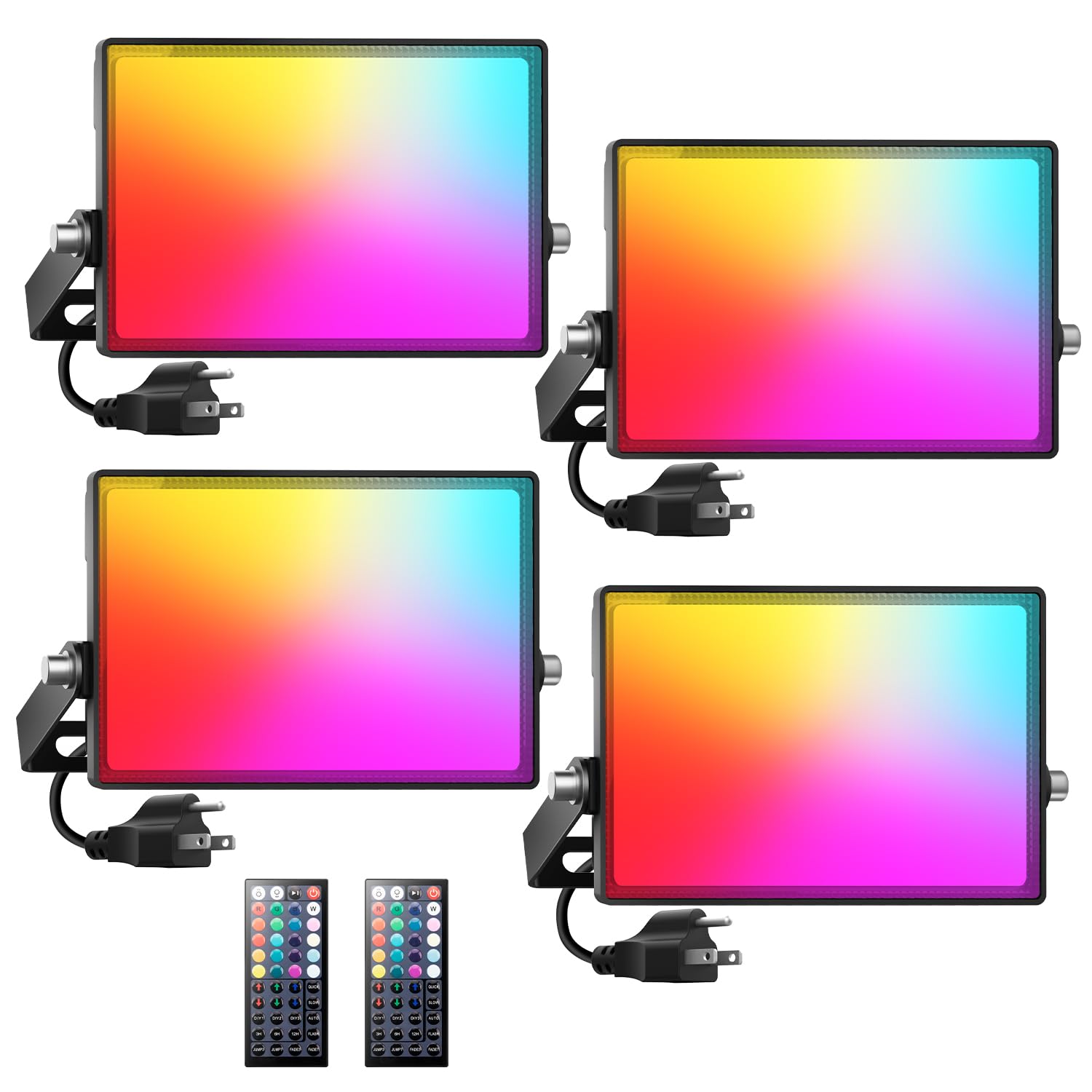 Onforu LED Flood Light 30W RGBW Color Changing with Remote, IP66, Black, Model G20RGBW, 4 Pack