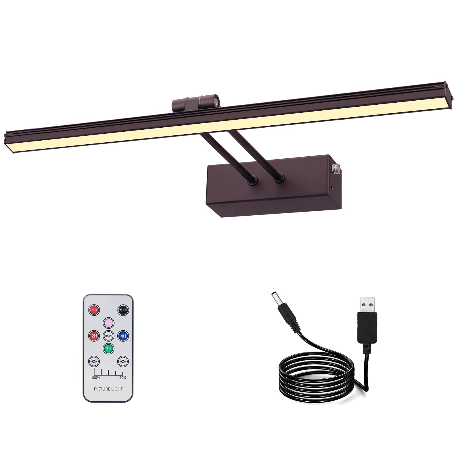 Funchday Picture Light,20&quot; Battery Picture Light For Wall,5000Mah Wireless Remote Painting Light With Timer And Dimmable,Metal Art Light For Home Display,Artwork,Portrait.(Bk)