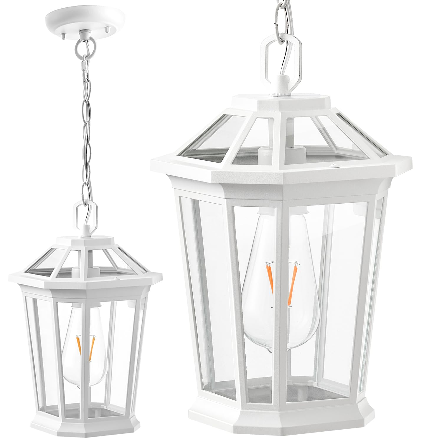 VIANIS White Outdoor Pendant Lights  Modern Hanging Outside Lights Lantern  Aluminum Porch Lights Outdoor Ceiling  Outside Chandelier for Porch with Clear Glass for House  Doorway