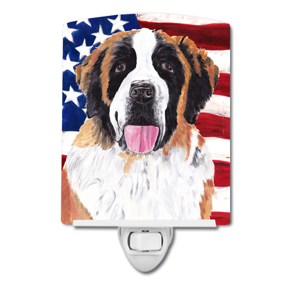 Carolines Treasures Ceramic Night Light, USA Flag, Saint Bernard, 6x4x3in, Model SC9027CNL, UL-Certified for Bedroom, Bathroom, Nursery