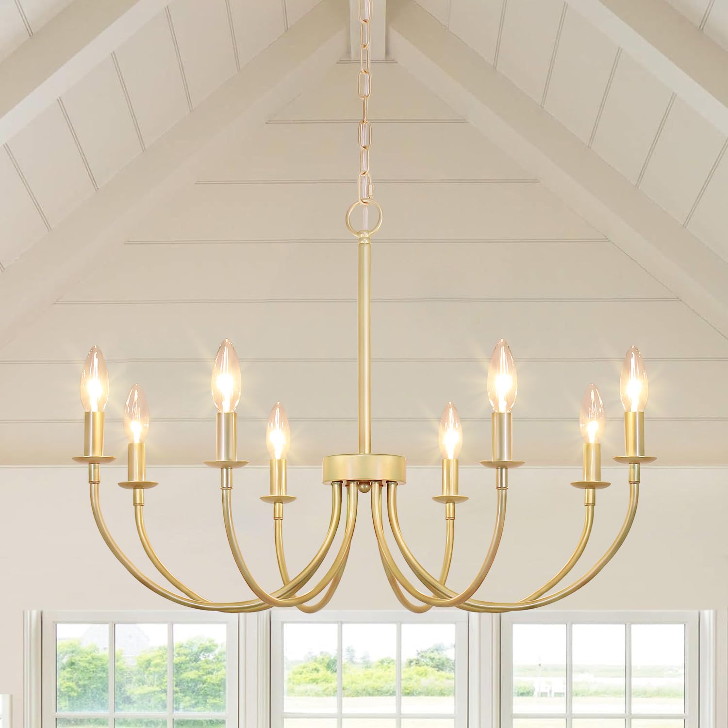 Rviezza 8-Light Gold Chandeliers for Dining Room, Farmhouse Dining Room Light Fixtures, Rustic Candle Chandelier Light Fixtures 