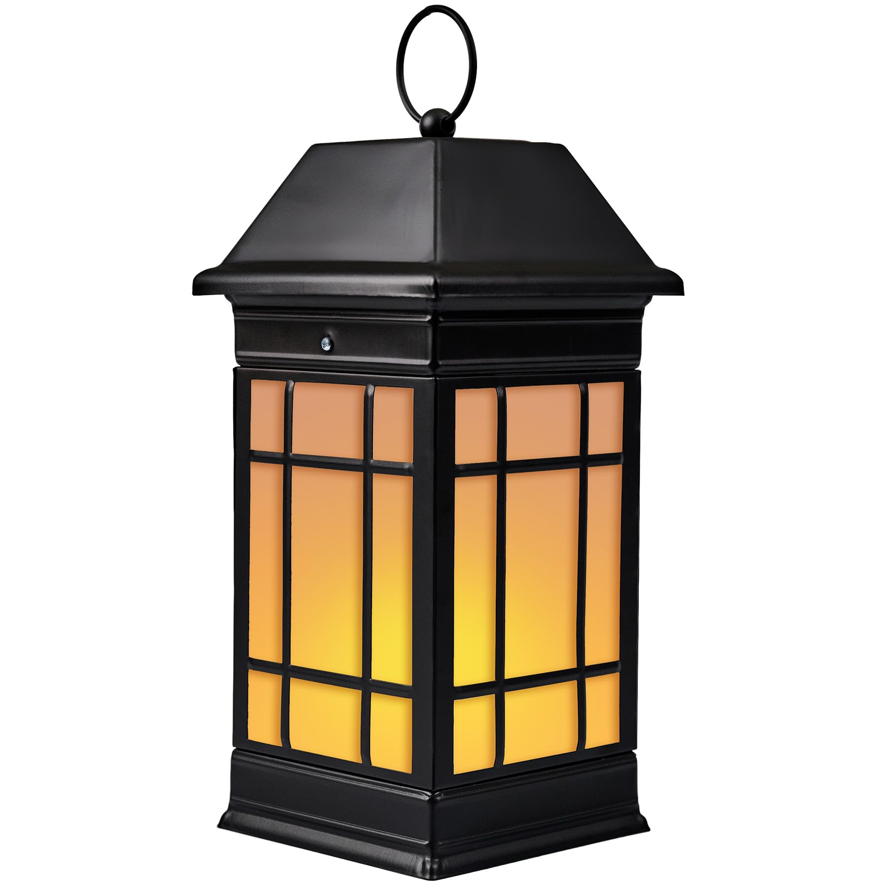 anyperfect Solar Lantern, 14in Hanging Metal Lantern, Waterproof Glass Flickering Flame, Black, Model DL02B