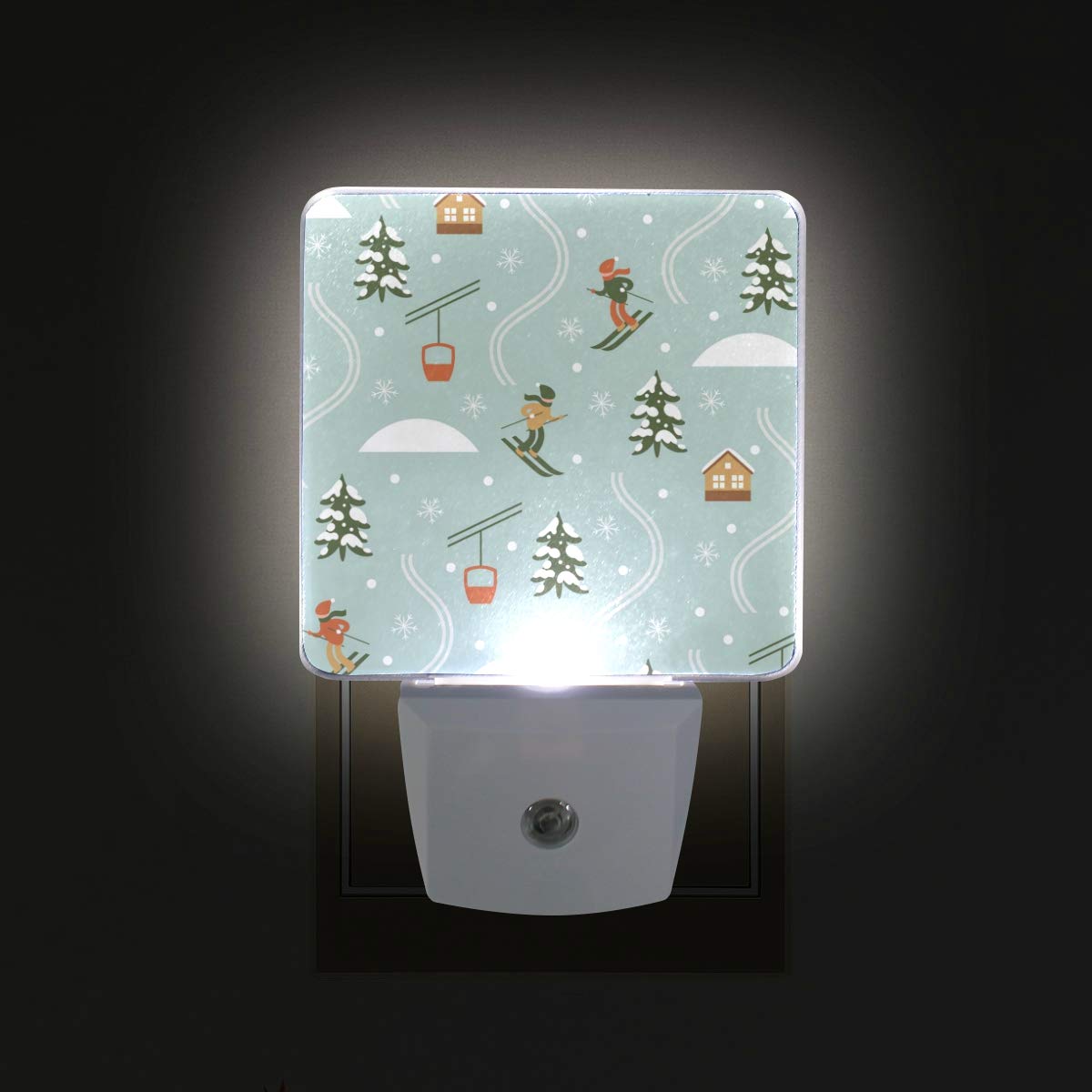DIY.HD Plug-in LED Night Light Lamp with Dusk to Dawn Sensor, 0.5W, Ski Design, 2 Pack, One Size