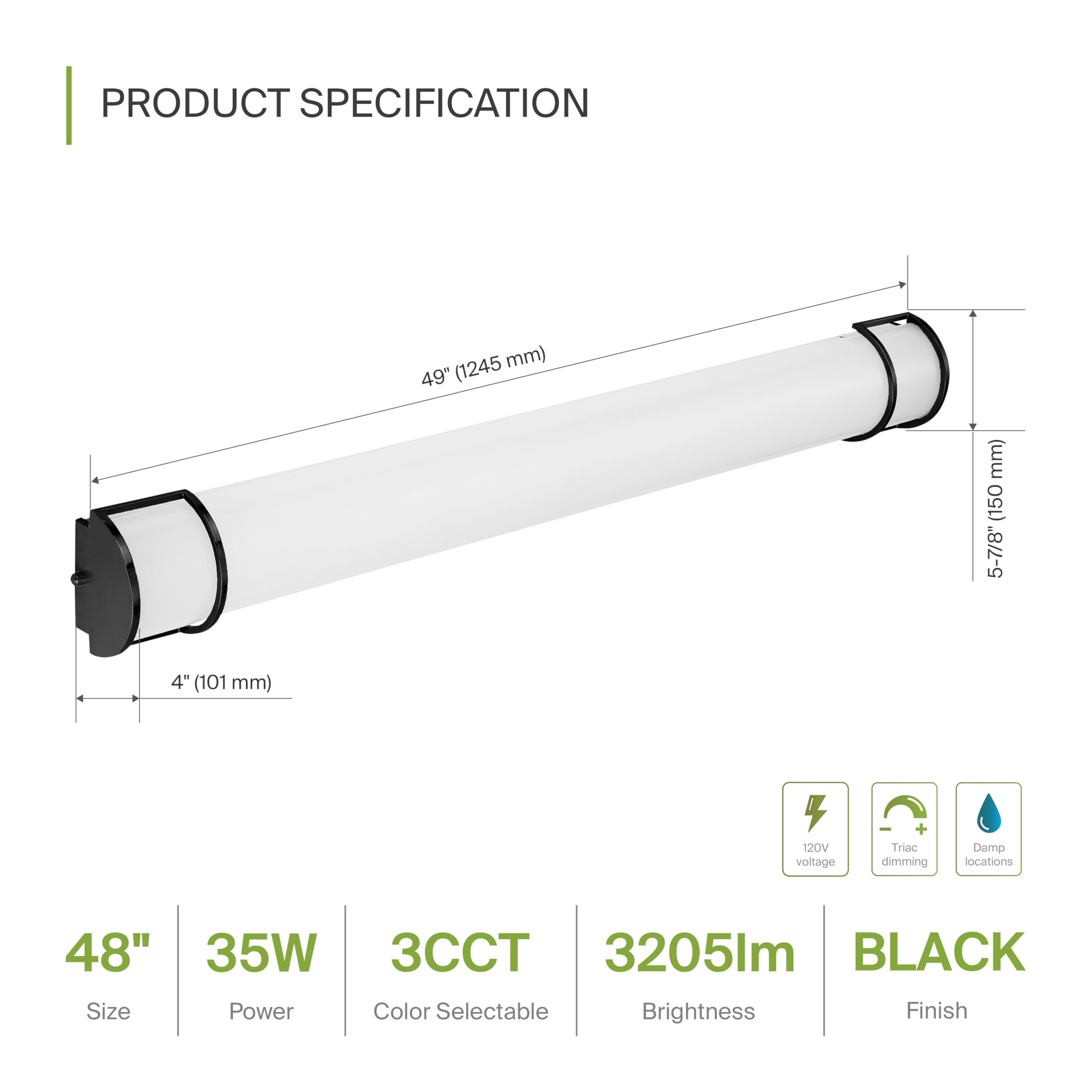 Asd Led 48 Inch Flush Mount Vanity Lighting Fixture | 35W 3200Lm 3000K-5000K 120V | 3Cct, Dimmable, Energy Star, Etl Listed | Ba