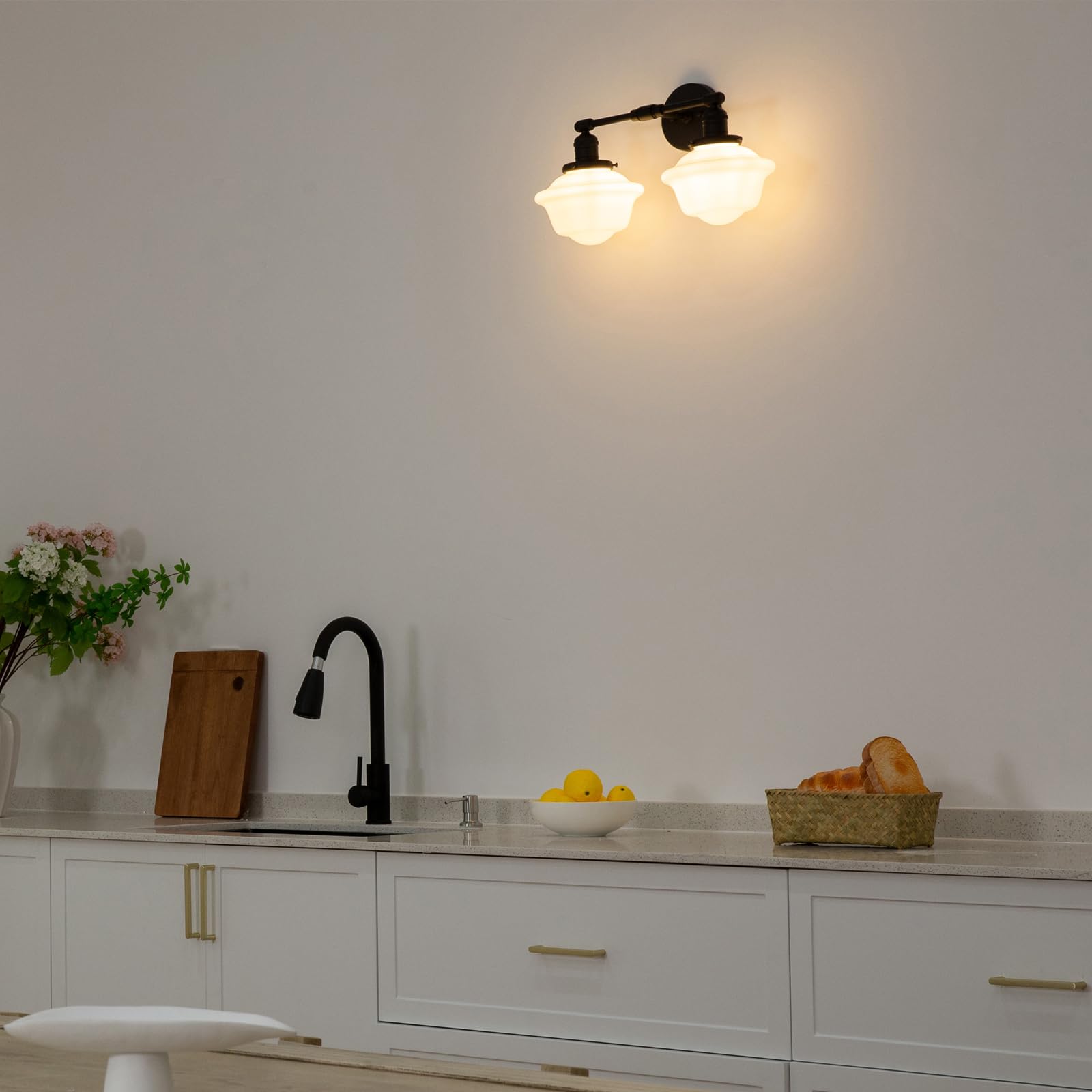 Pathson 2-Lights Milk White Glass Wall Sconce Lights, Modern Classic Wall Vanity Lighting For Living Room Bathroom Bedroom