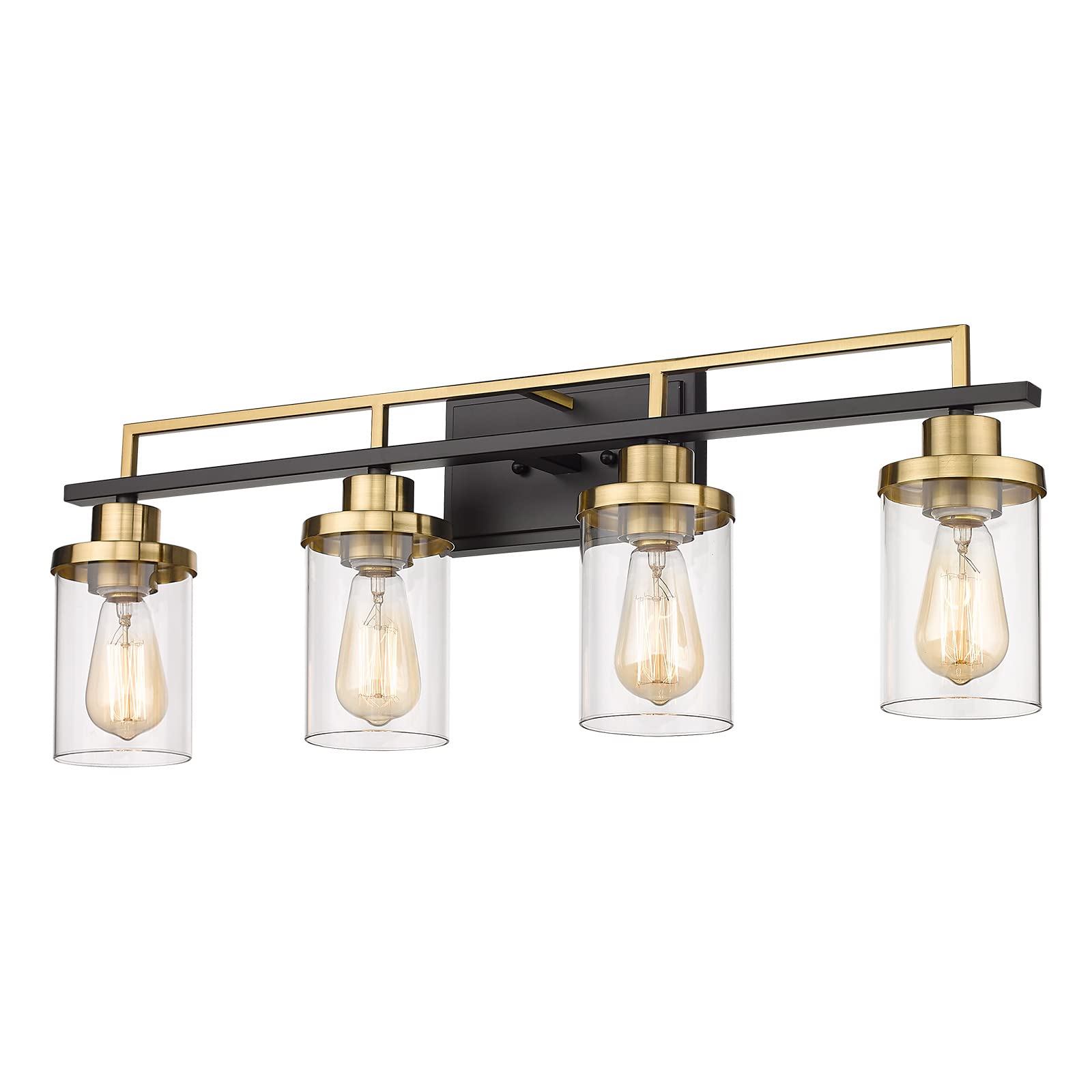 Emliviar 4-Light Modern Bathroom Vanity Light, Black & Gold Finish With Clear Glass