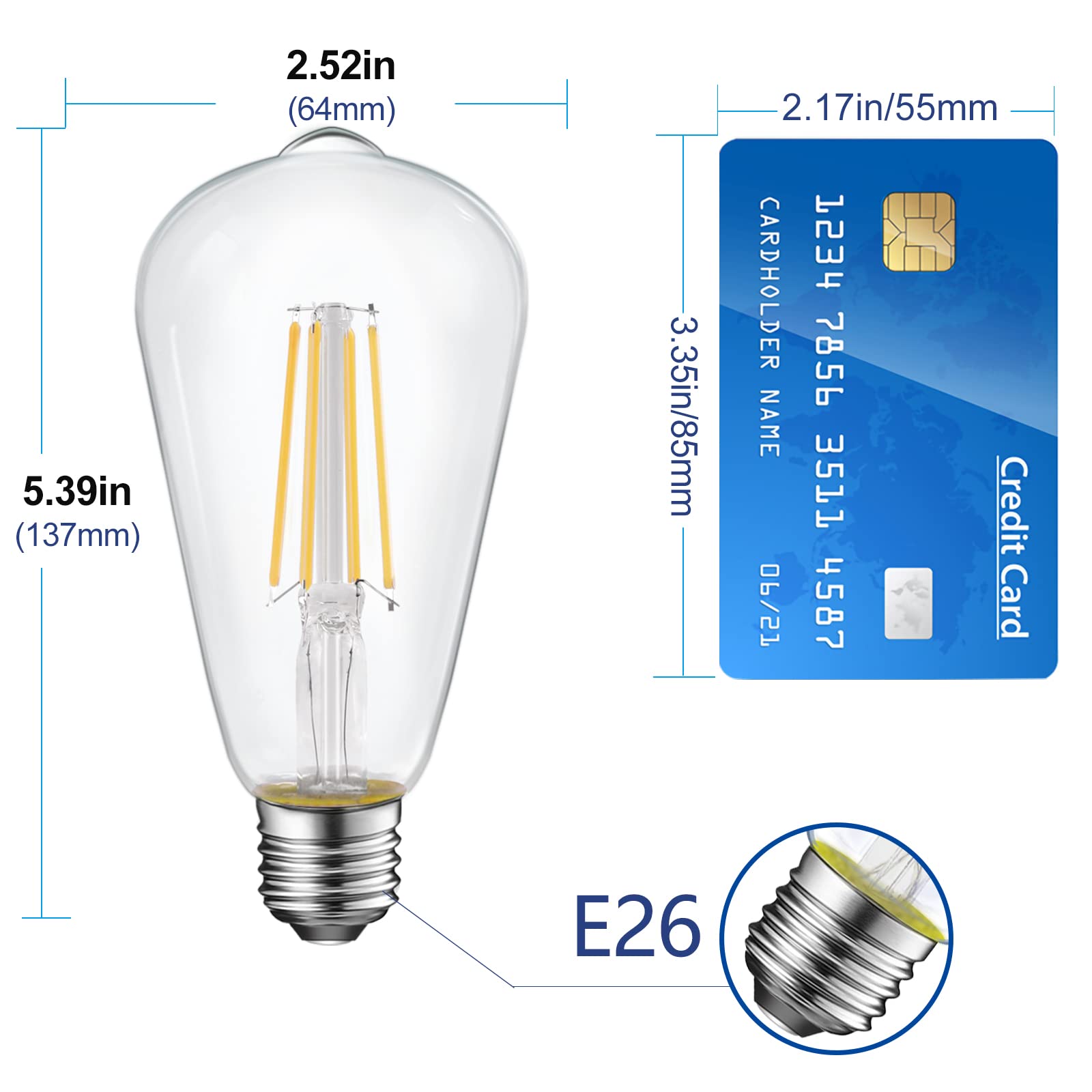 Energetic ST19 Vintage LED Edison Bulbs, 60W Equivalent, Daylight 5000K, E26 Base, 4 Pack, UL Listed