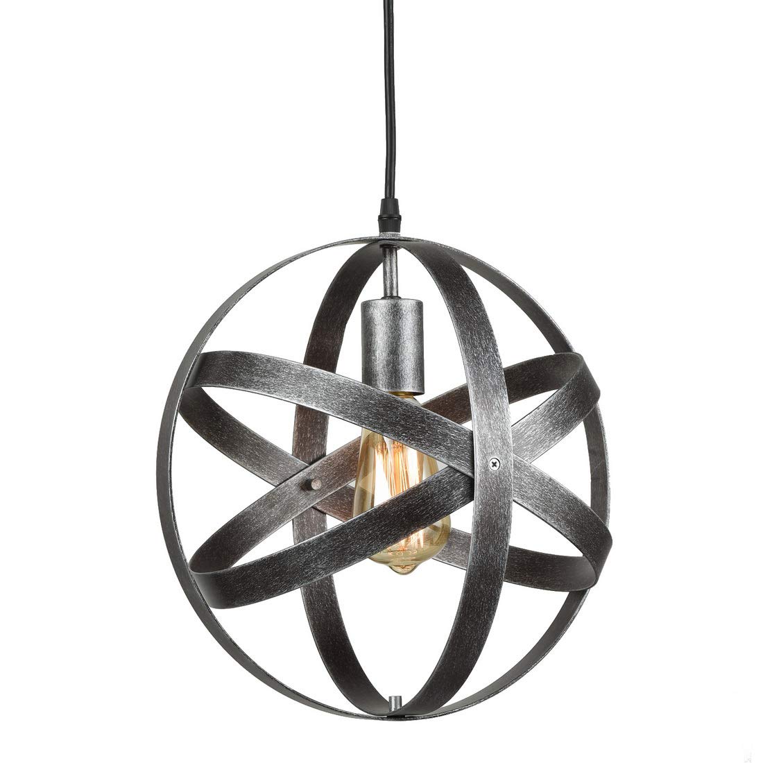 AXILAND Industrial Metal Pendant Light Fixture, Antique Silver, Model TR12028U, Changeable Hanging Design