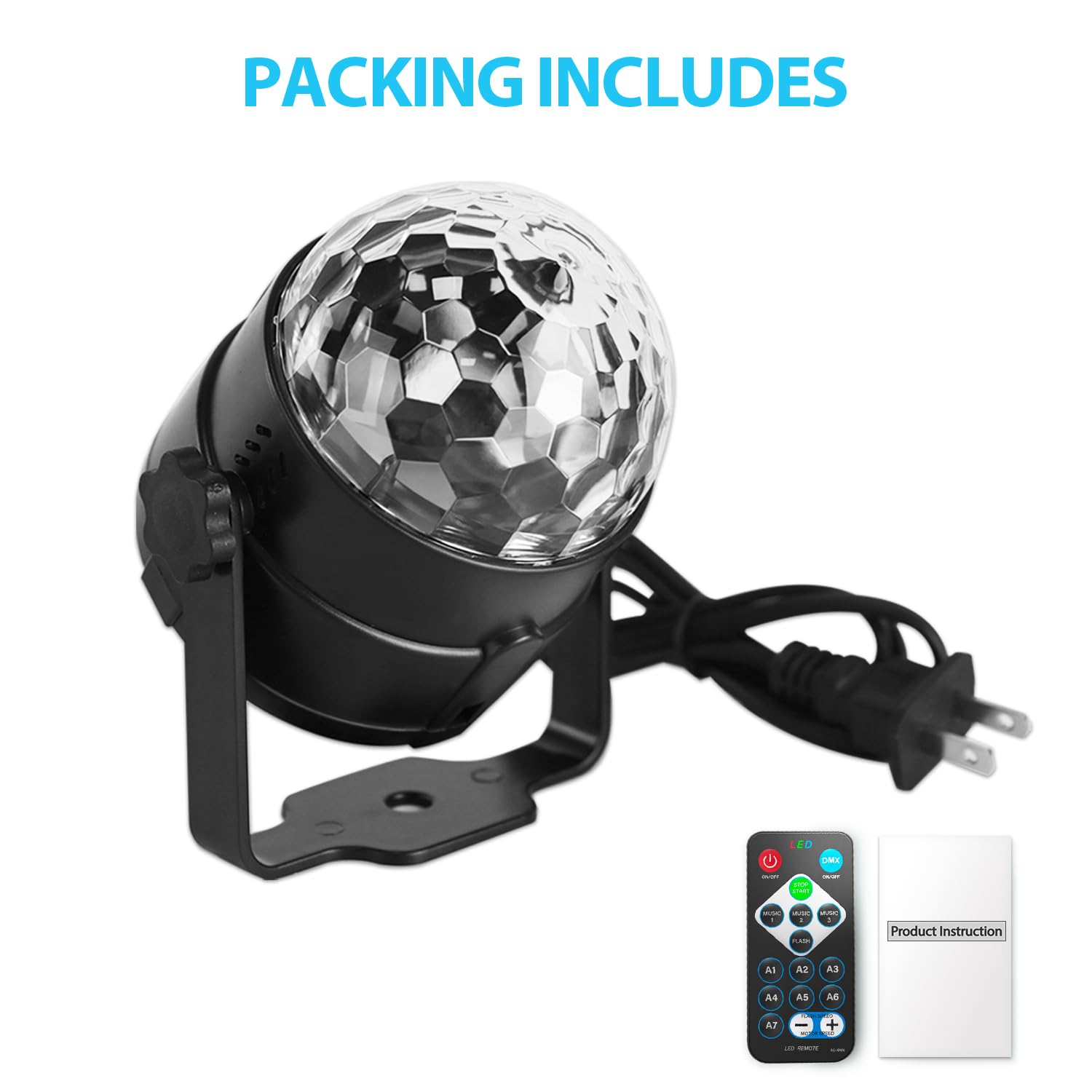 NEQUARE Disco Ball Strobe Lamp with Remote Control, 7 Modes, Black, 1 Pack, Sound Activated for Parties and Decorations