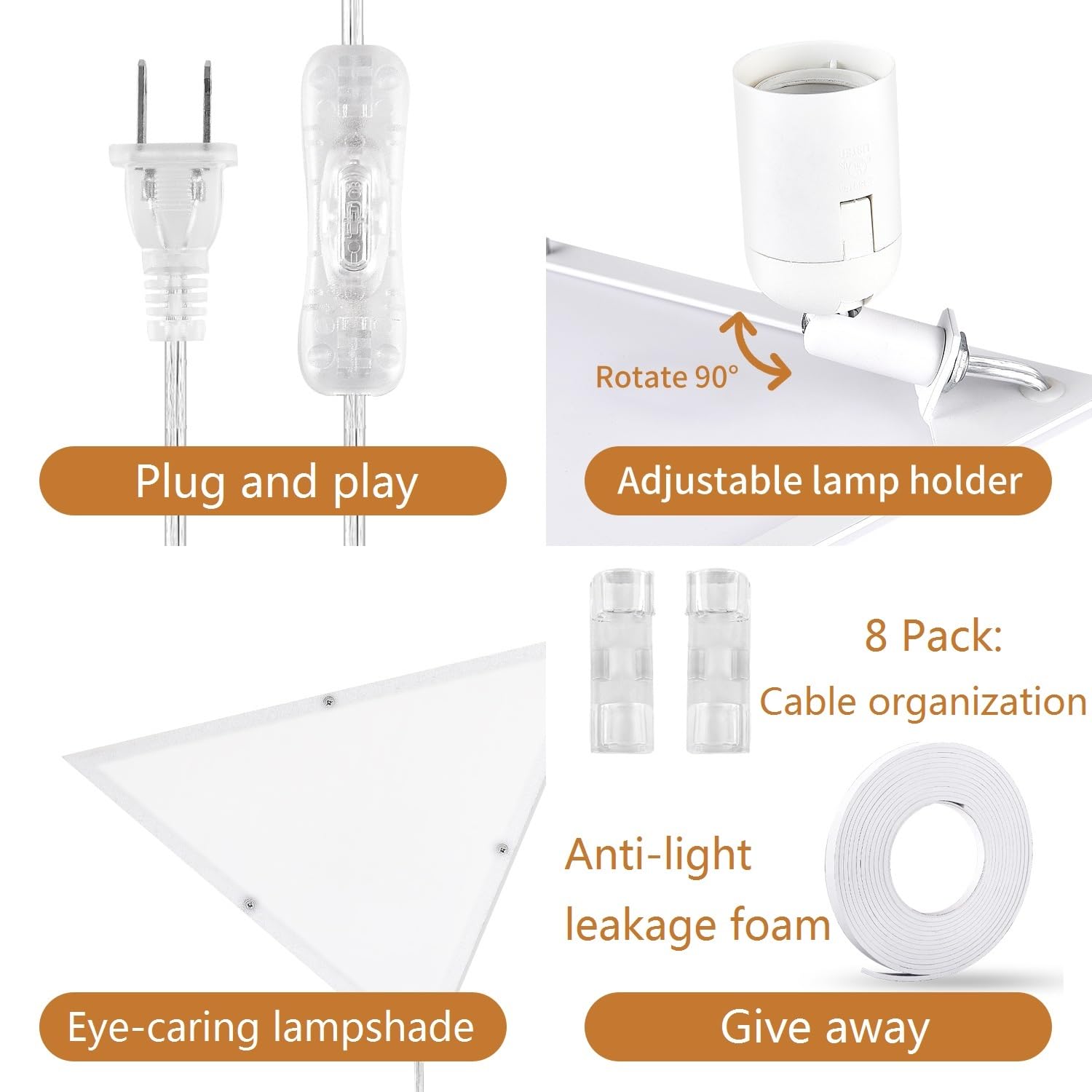 Zlierop Corner Light 2-Pack, Acrylic White Triangle Lamp with Switch for Living Room, Bedroom, Office, Kids Room