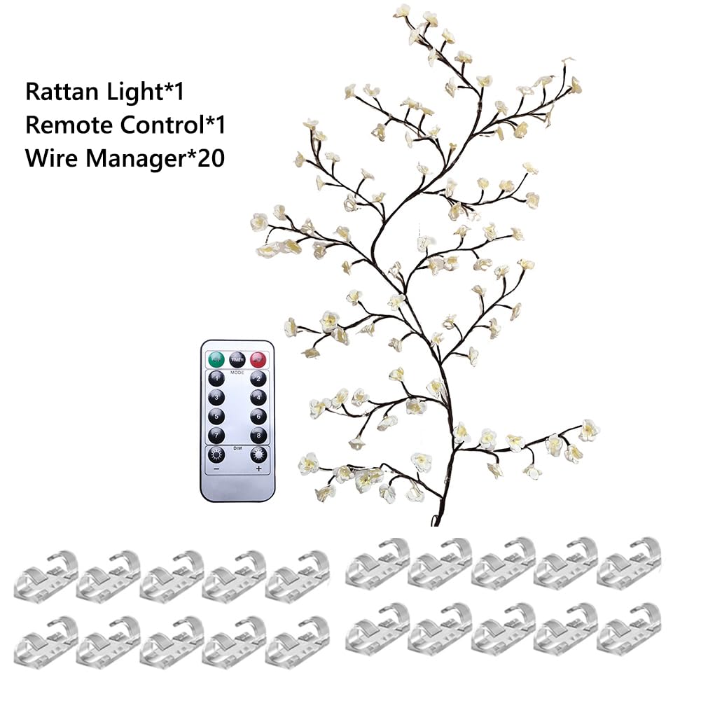 White Cherry Blossom Lights For Wall 3.94 Ft 48Leds Tree Branch Lights With Remote And 8 Lighting Modes Cherry Blossom Garland Vine Light For Bedroom Indoor Wall Wedding Christmas Decor