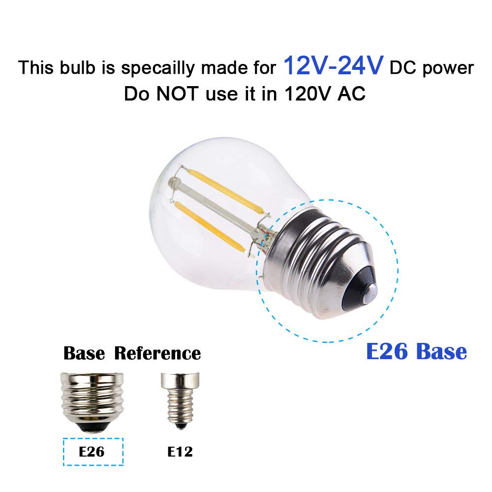 Opalray 2W Dimmable Mini Globe Led Bulb, Ac/Dc 12V, E26 Base, Warm White