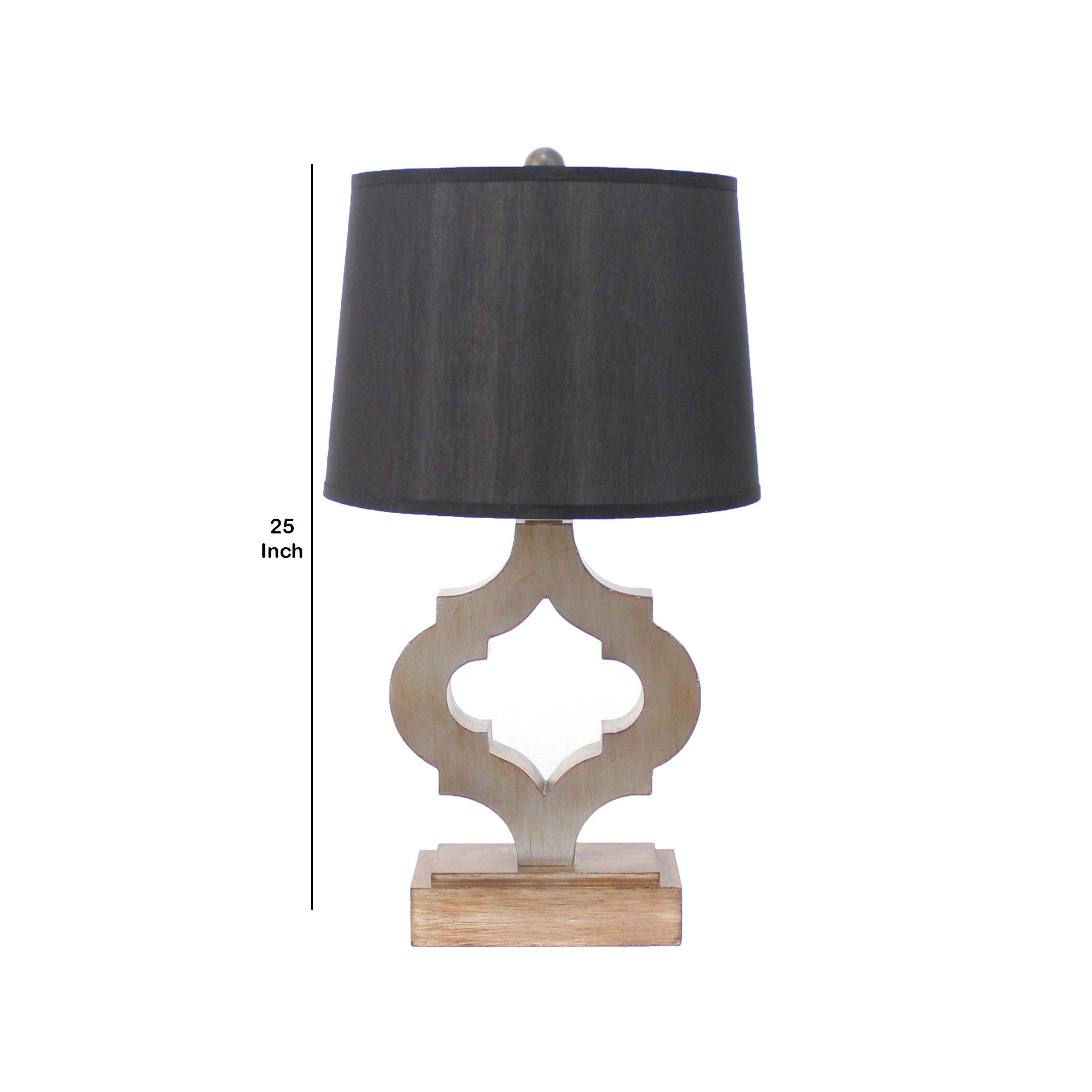 Benzara Wooden Table Lamp, Quatrefoil Design Base, Black and White, Model BM217247