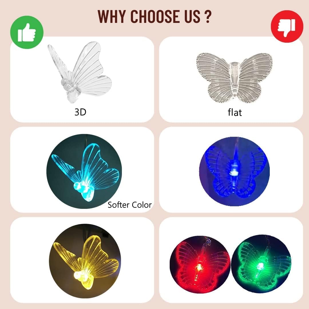 Butterfly Fairy Lights for Bedroom Curtain Lights Twinkle Pastel Cute String Lights Led Hanging for Kids Girls Room for Wall Bed