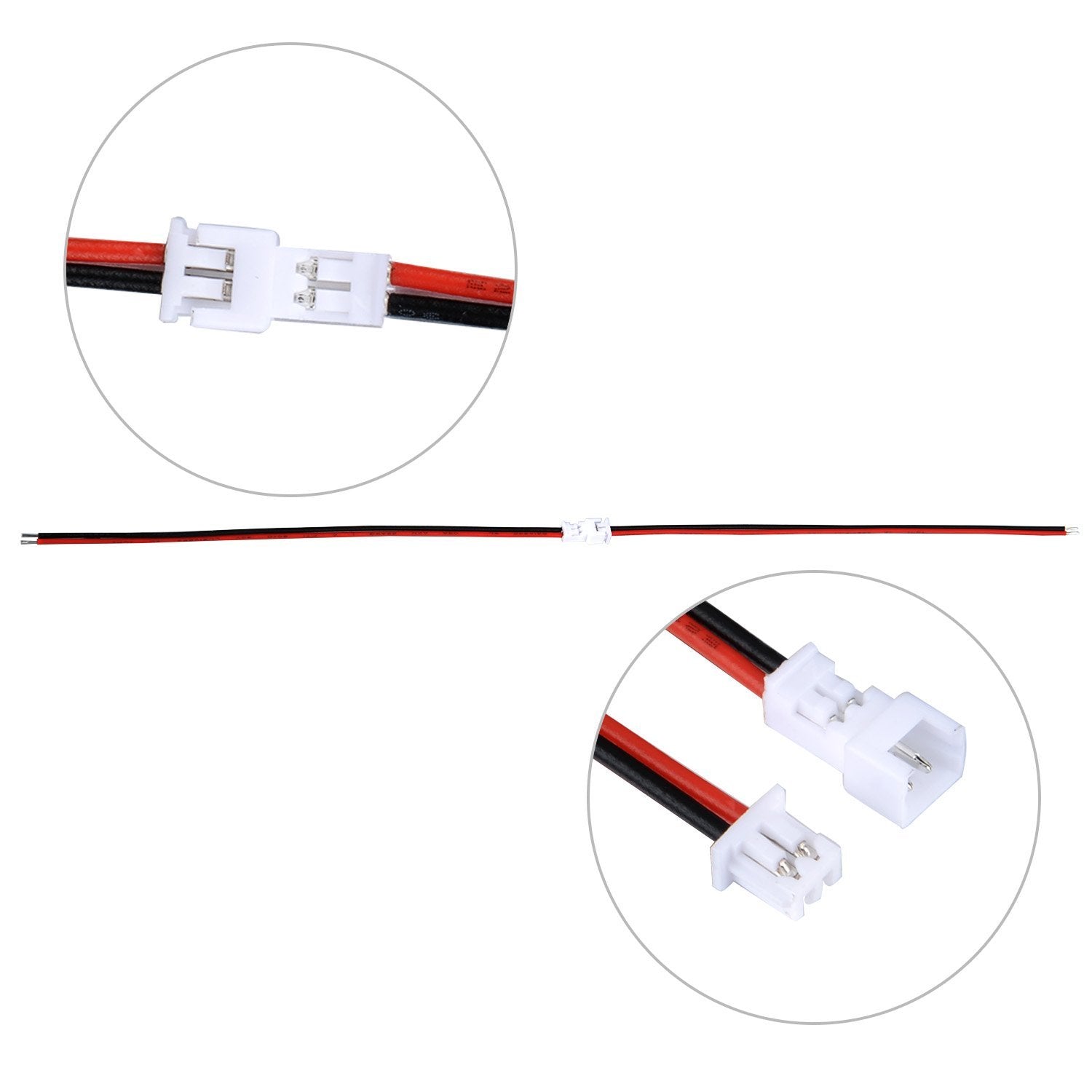EBOOT JST 2 Pin Micro Connector Plugs - 20 Pairs, 1.25mm, Black, 10cm Wire, Plastic, Model 10099220