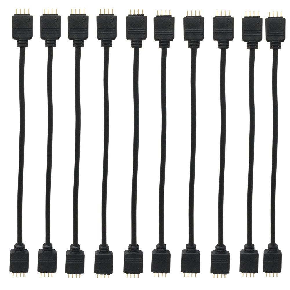 HUALAND 10pcs LED Strip Connector Extension Cable 4 Pin 0.3M Black for SMD 5050 3528 2835 RGB Light Strip