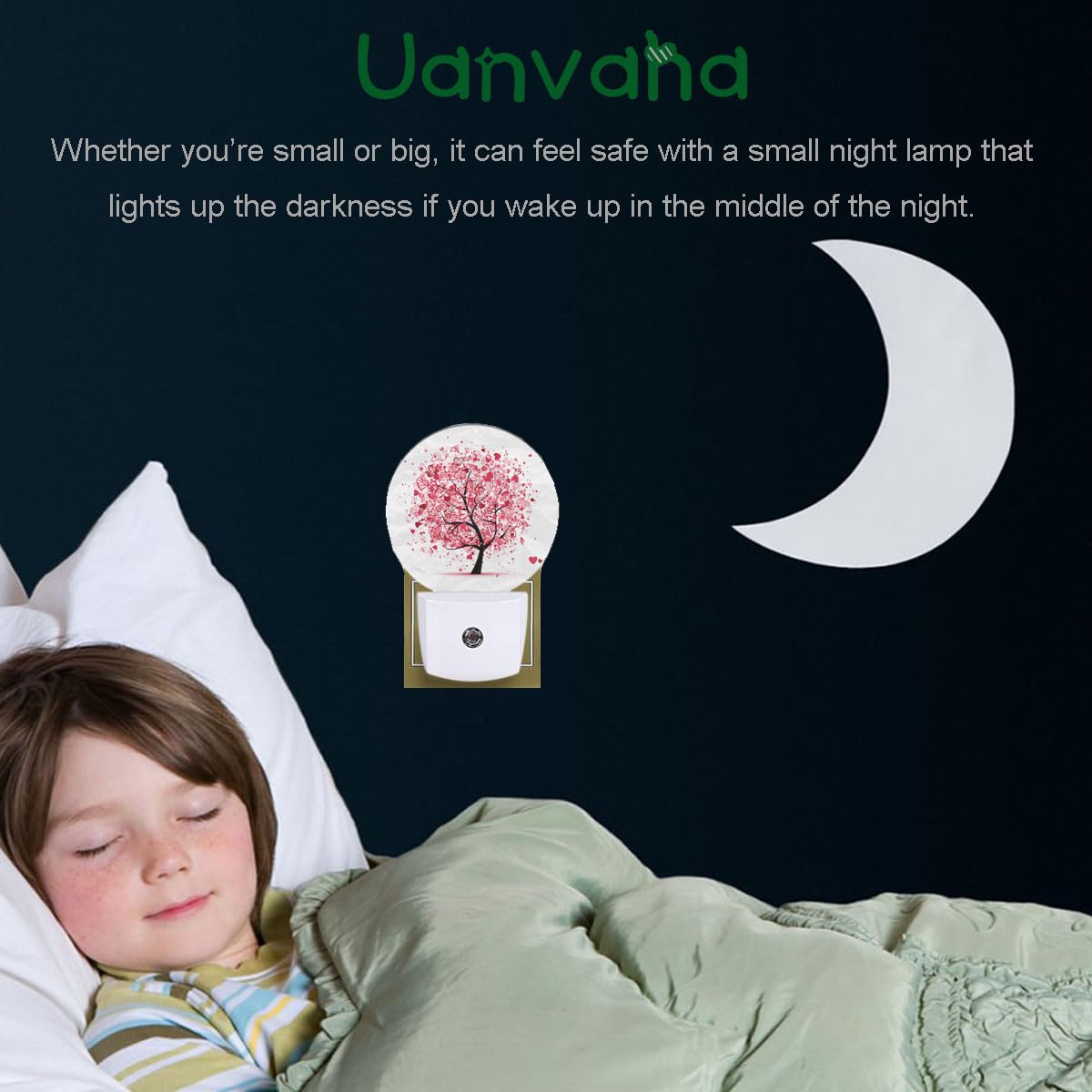 Uanvaha Abstract Art Tree Night Light Pink Red Hearts Leaves Swirled Tree Branch Plug In Night Lights Auto Led Lamp Energy Savin