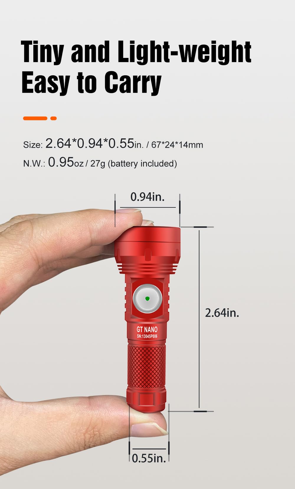 LUMINTOP GT Nano 3.0 Keychain Flashlight 700 Lumens USB-C Rechargeable Aluminum NANO V3 Red