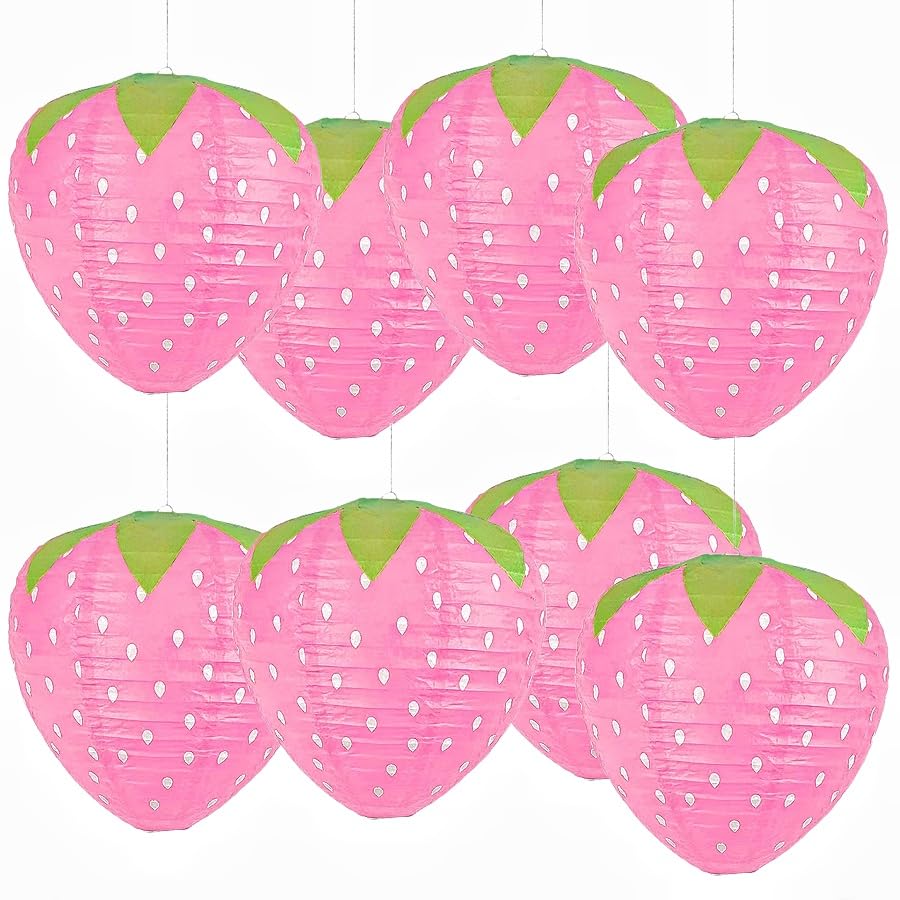 Magnoloran 8PCS Strawberry Paper Lanterns, Red, 8 Inch, Paper, Model MA953-CO-FBA, Hanging Decorations for Parties and Events