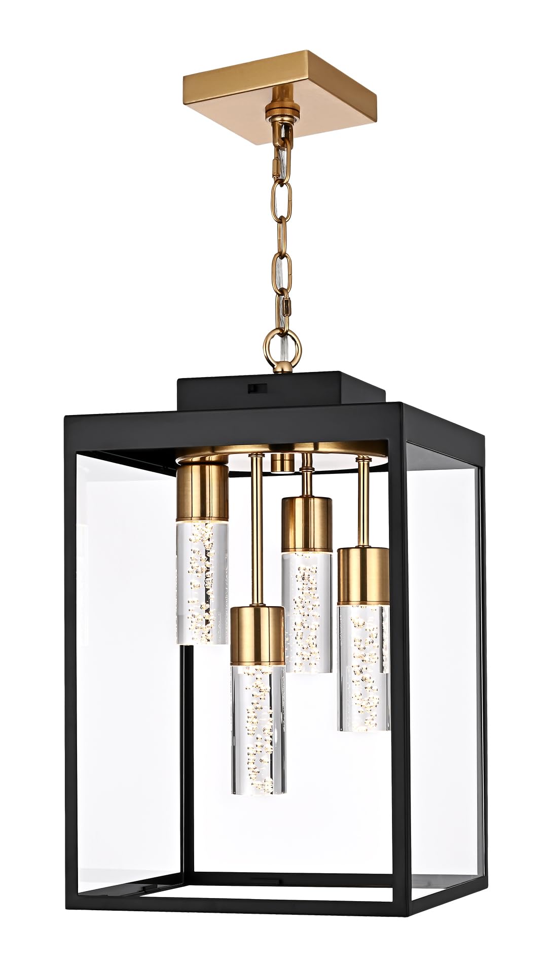 MELUCEE 15.7 Inch Outdoor Pendant Light 5 Color Dimmable LED Exterior Lantern Hanging Light Ceiling Mount with Clear Glass, Blac