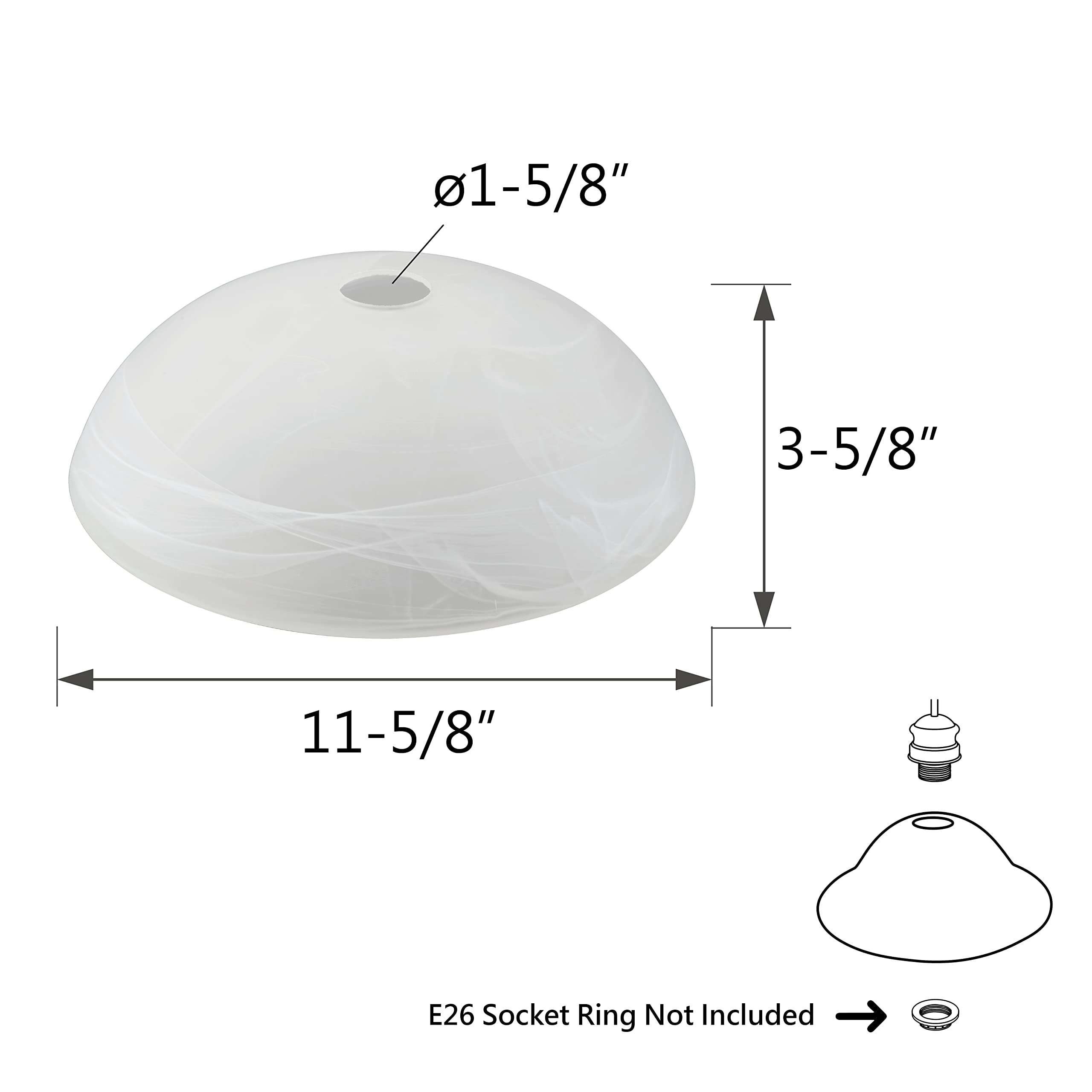 Aspen Creative 23099-11 Alabaster Contemporary Replacement Glass Shade For Medium Base Socket Torchiere Lamp, Swag Lamp,Pendant,1 Light Wall Sconce & Island Fixture. 11-5/8" Diameter X 3-5/8" Height