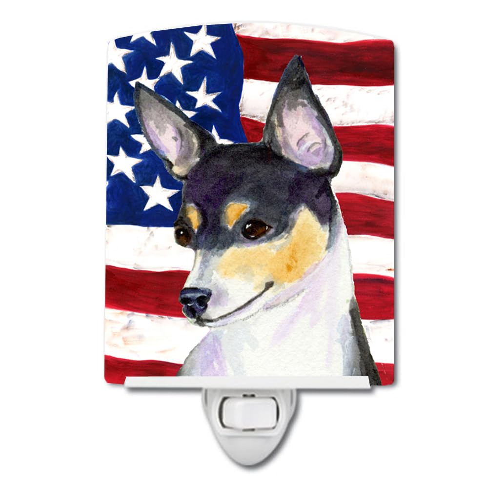Carolines Treasures Ceramic Night Light, USA American Flag, Fox Terrier Design, 6x4x3 inches, Multicolor, Model SS4002CNL