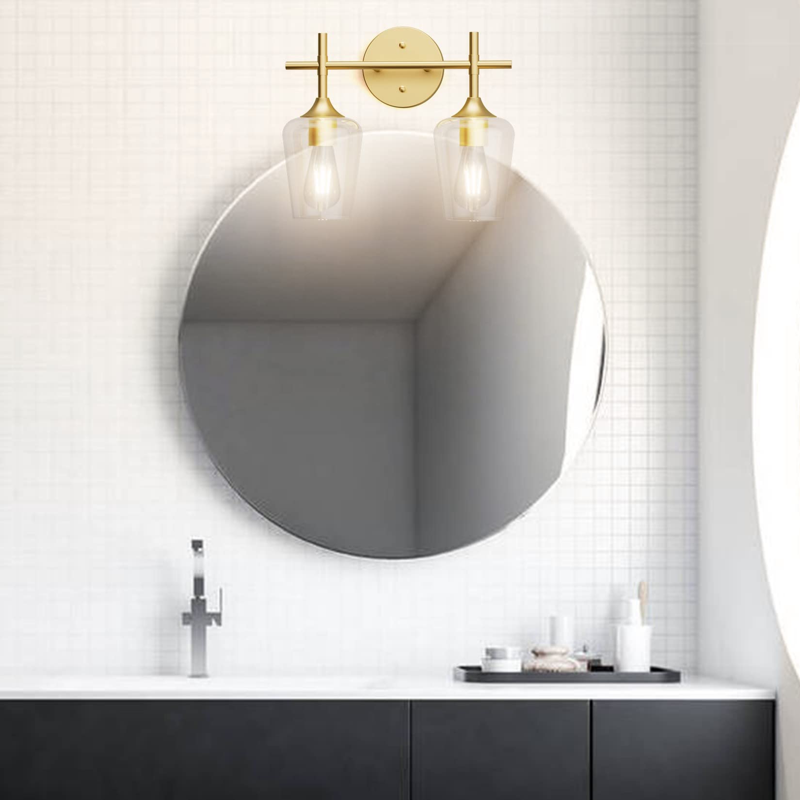 Ralbay Gold Bathroom Light Fixtures 2-Light Glass Wall Sconce Vanity Lighting Model 2031
