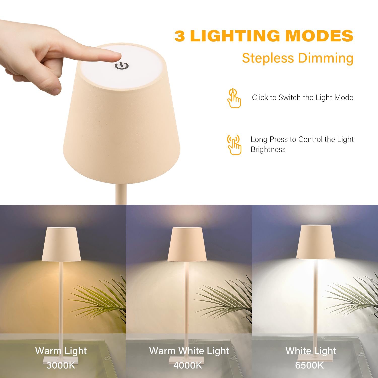 CHLORANTHUS 2 Pack Cordless Table Lamps, Stepless Dimming, 5000mAh Battery, Metal, Khaki