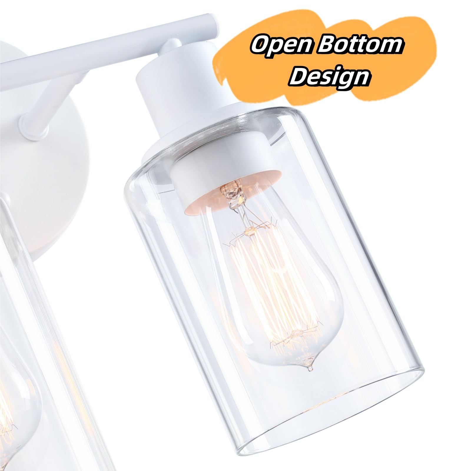 WISBEAM 2-Light Bathroom Vanity Light Fixture, Glass Shade, E26 Base, Model WS-VNT003, White