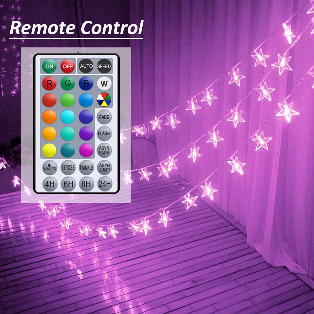 Solhice 40ft Color Changing Star String Lights - 120 LEDs, USB Powered, Remote Control, Indoor Fairy Lights for Bedroom and Dorm Decor