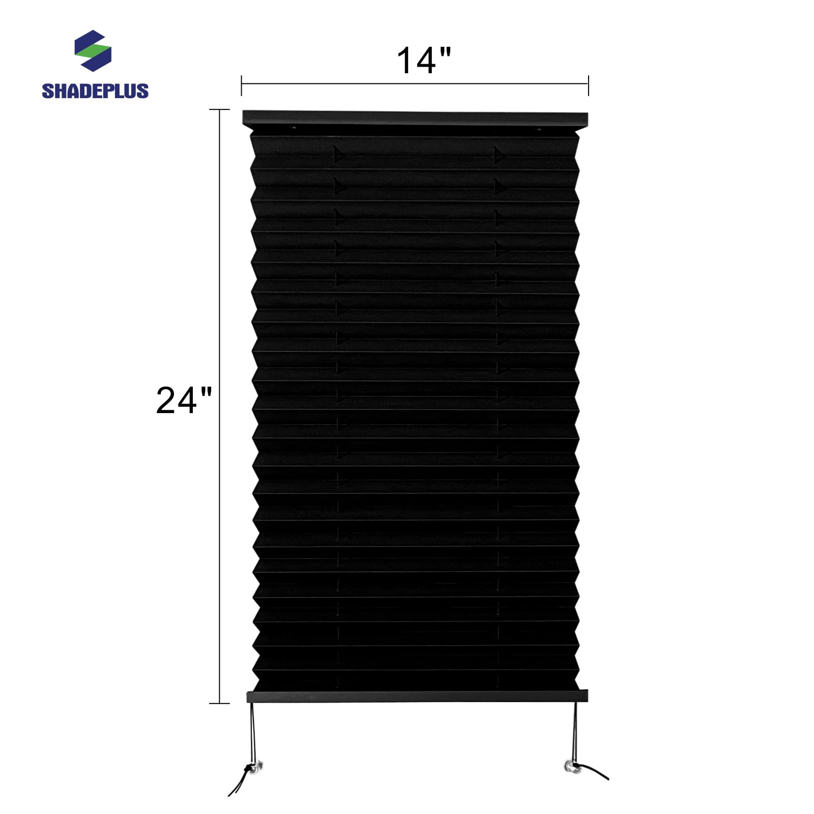SHADEPLUS RV Pleated Shades, 14" W x 24" H, Black, Polyester Blend, Model NBZL-BLACK-14/24, Ideal for Travel Trailers and