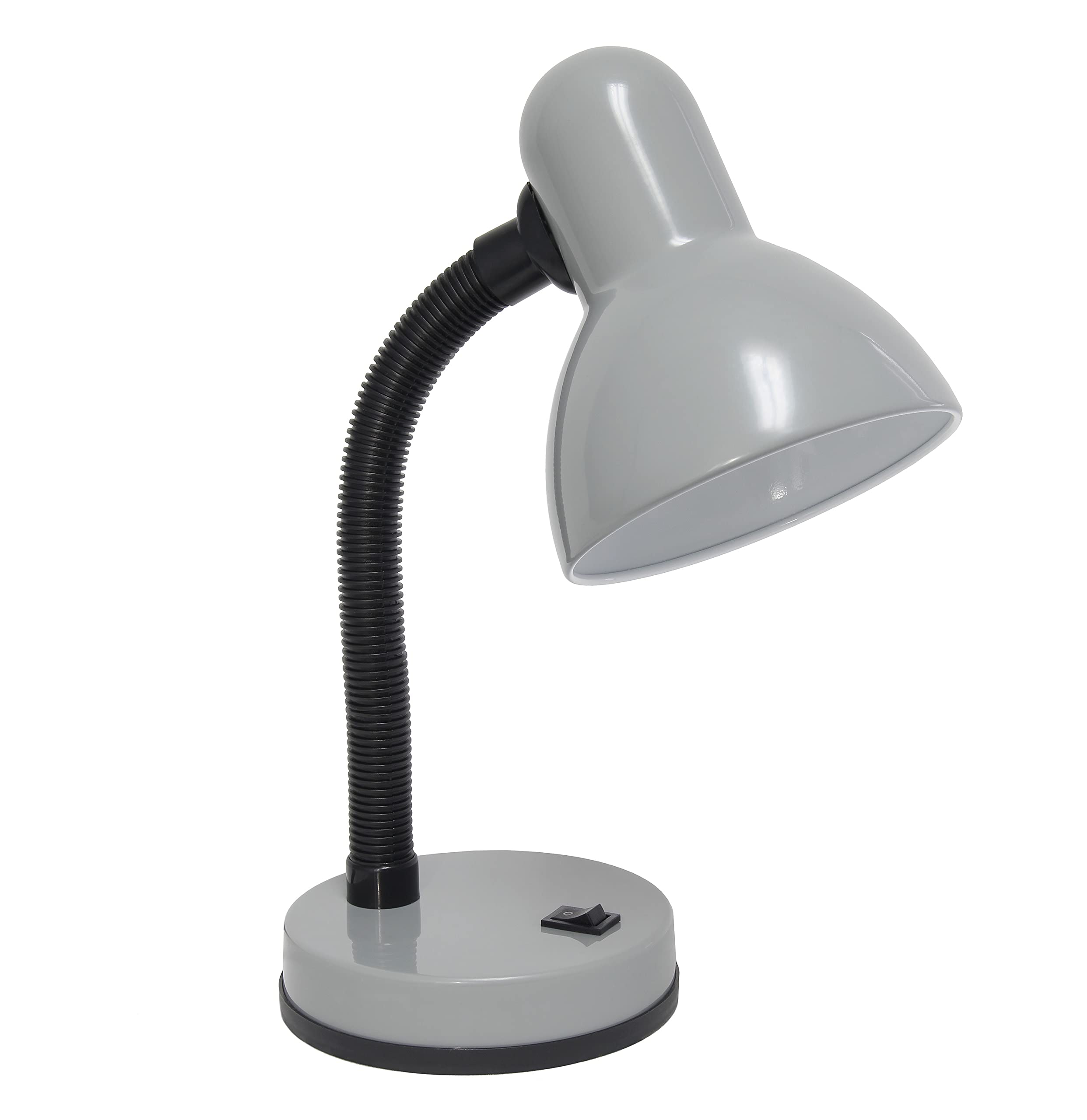 Simple Designs Ld1088-Slv 14.25'' Sleek And Sturdy Classic Gooseneck Study Desk Lamp, Gray
