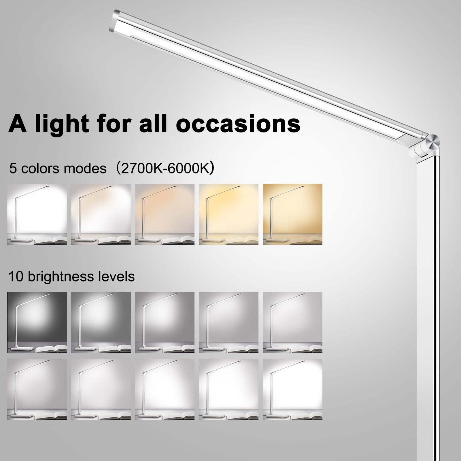 AFROG Multifunctional LED Desk Lamp with USB Charging Port, 5 Lighting Modes,5 Brightness Levels, Sensitive Control, 30/60 min A